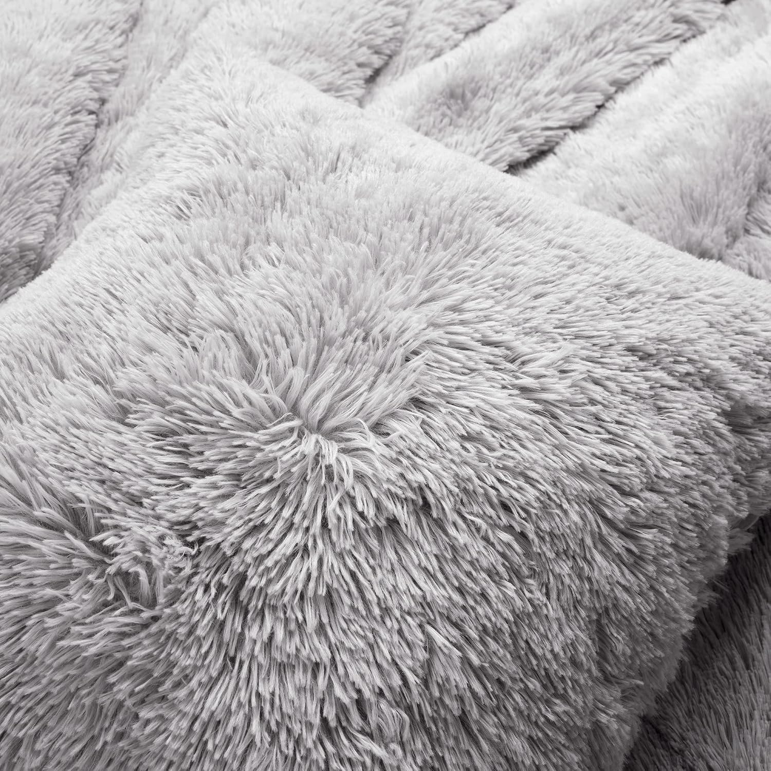 Lush Decor Emma Faux Fur Soft Fluffy Oversized Duvet Cover Set, Full/Queen, Light Gray - Warm Plush 3 Piece Bedding Set