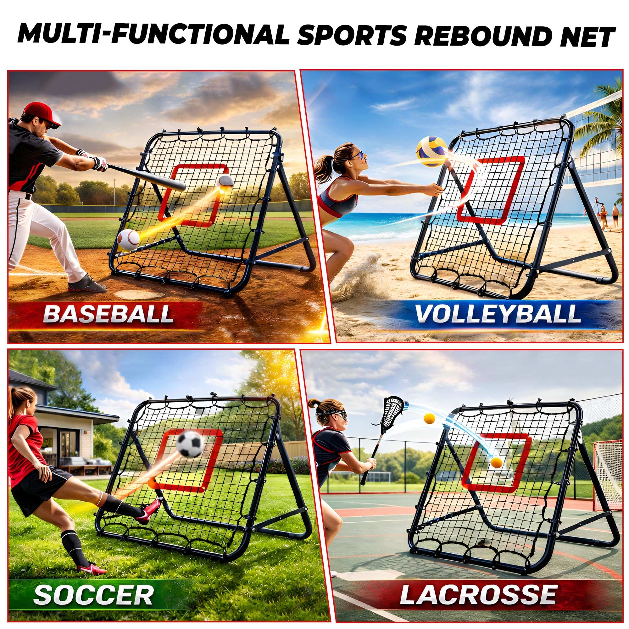 Volleyball Rebounder Net with Steel Frame 6 Adjustable Angles for Hitting Serving Passing Spike Practice