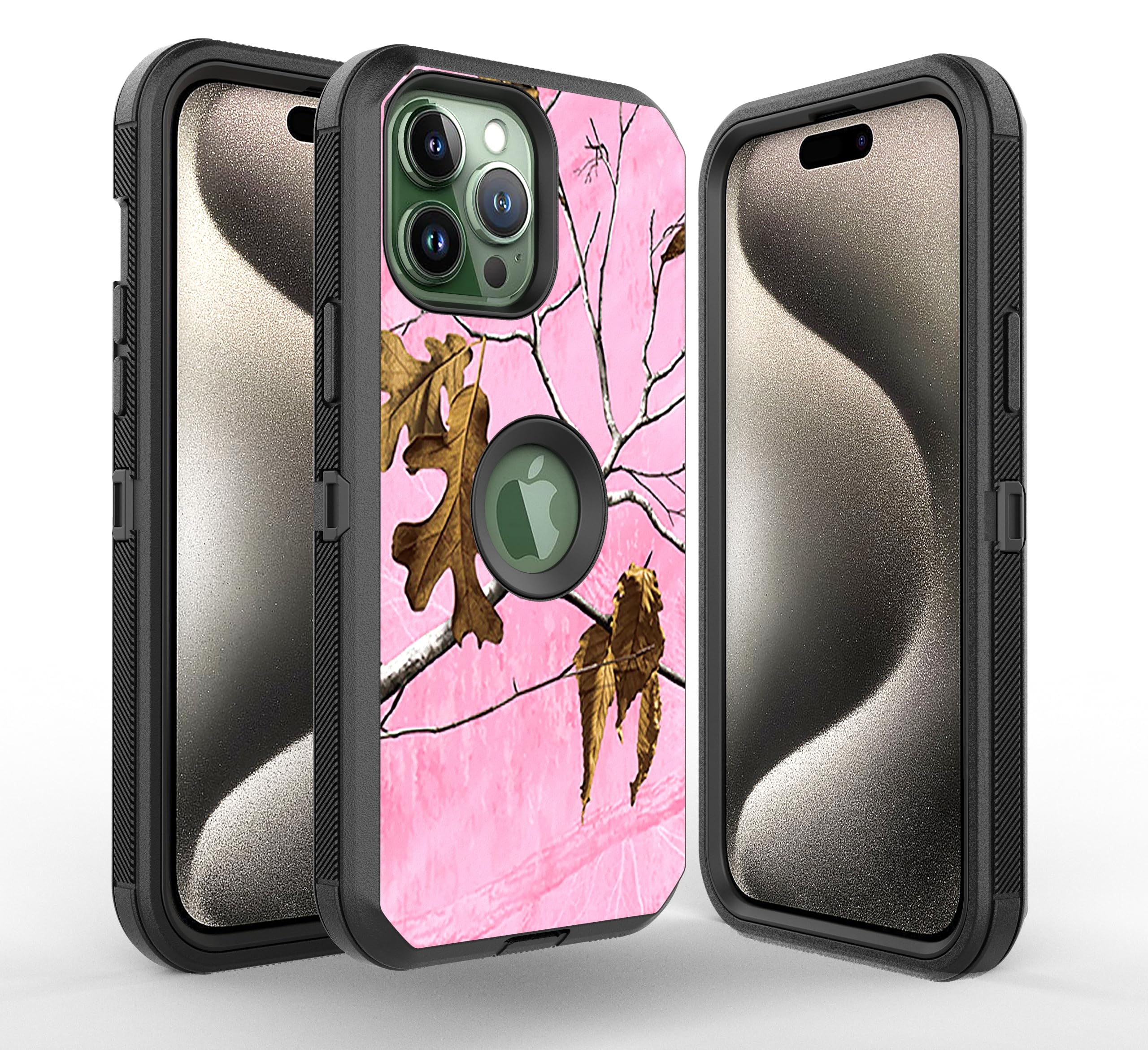 Fastsun 15 Pro Max Camo Design Defender Case, Protective Defender Shockproof Hybrid Case Dual Layer Design Hard Cover Compatible with iPhone 15 Pro Max (Camo Pink)