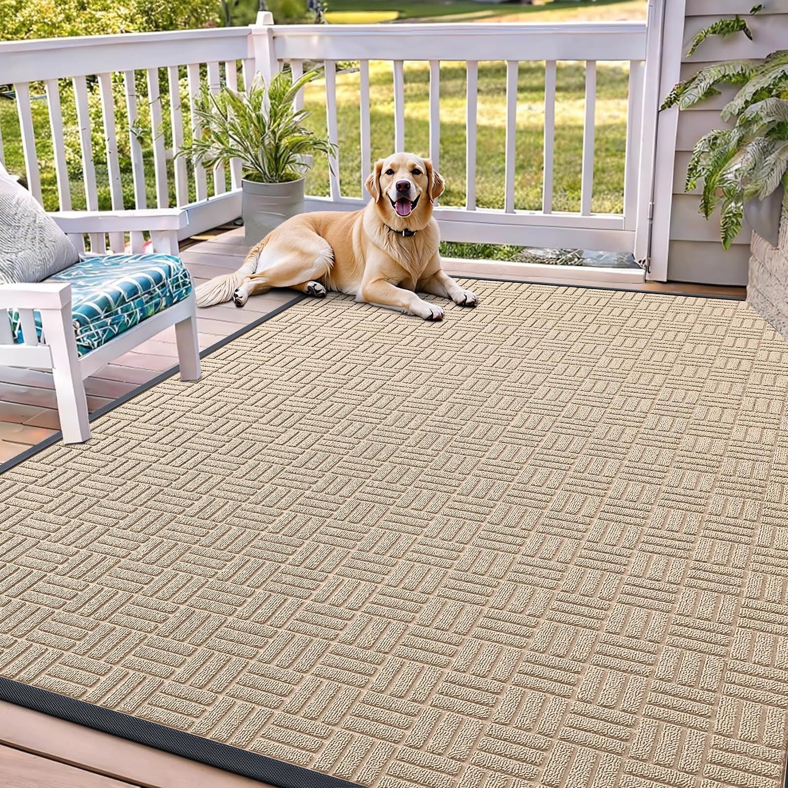 OLANLY Front Door Mat Outside Entrance 71x47, Heavy-Duty Rubber Doormat | Latte White, Stain and Fade Resistant, Non-Slip Backing, Low-Profile Indoor Outdoor Floor Mat for Entryway, Easy to Clean