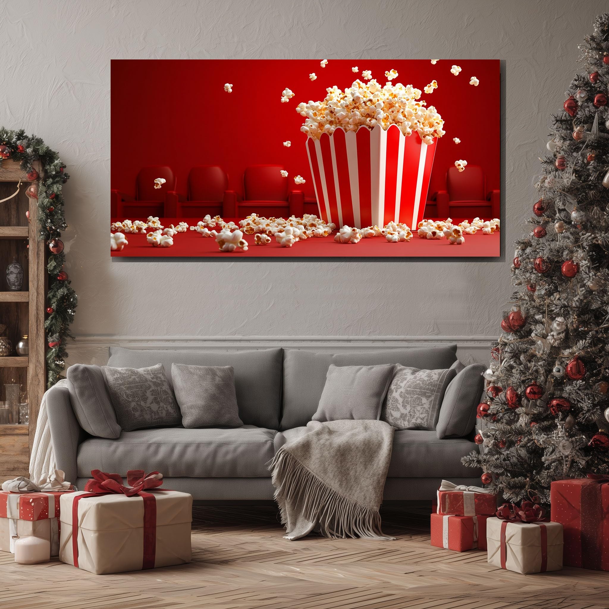 ZORYAN Quadro Moderno per Soggiorno Popcorn Senza Cornice 70x140 cm | da Cinema Stampe da Parete Grandi Strisce Retrò Stampe su Tela Snack da Serata Cinema Decorazioni per Camera da Letto