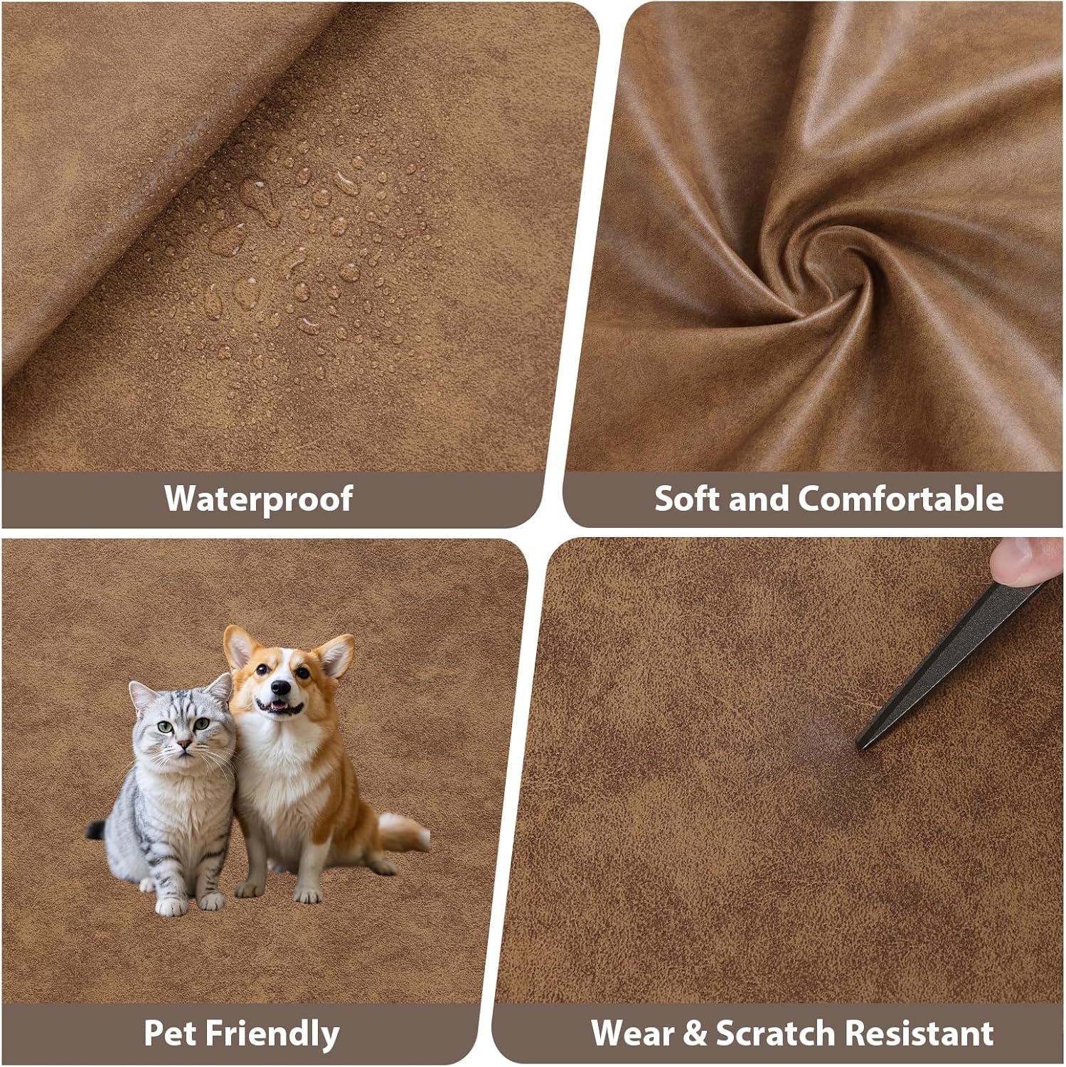 Faux Leather Vinyl Upholstery Fabric by The Yard, 1.3mm Thick Soft Anti-Scratch Durable Marine Vinyl Fabric Synthetic Leather for Sofa Bags Chairs Car Seats DIY Crafts, 3 Yards Cut 55" x 108" (Wheat)