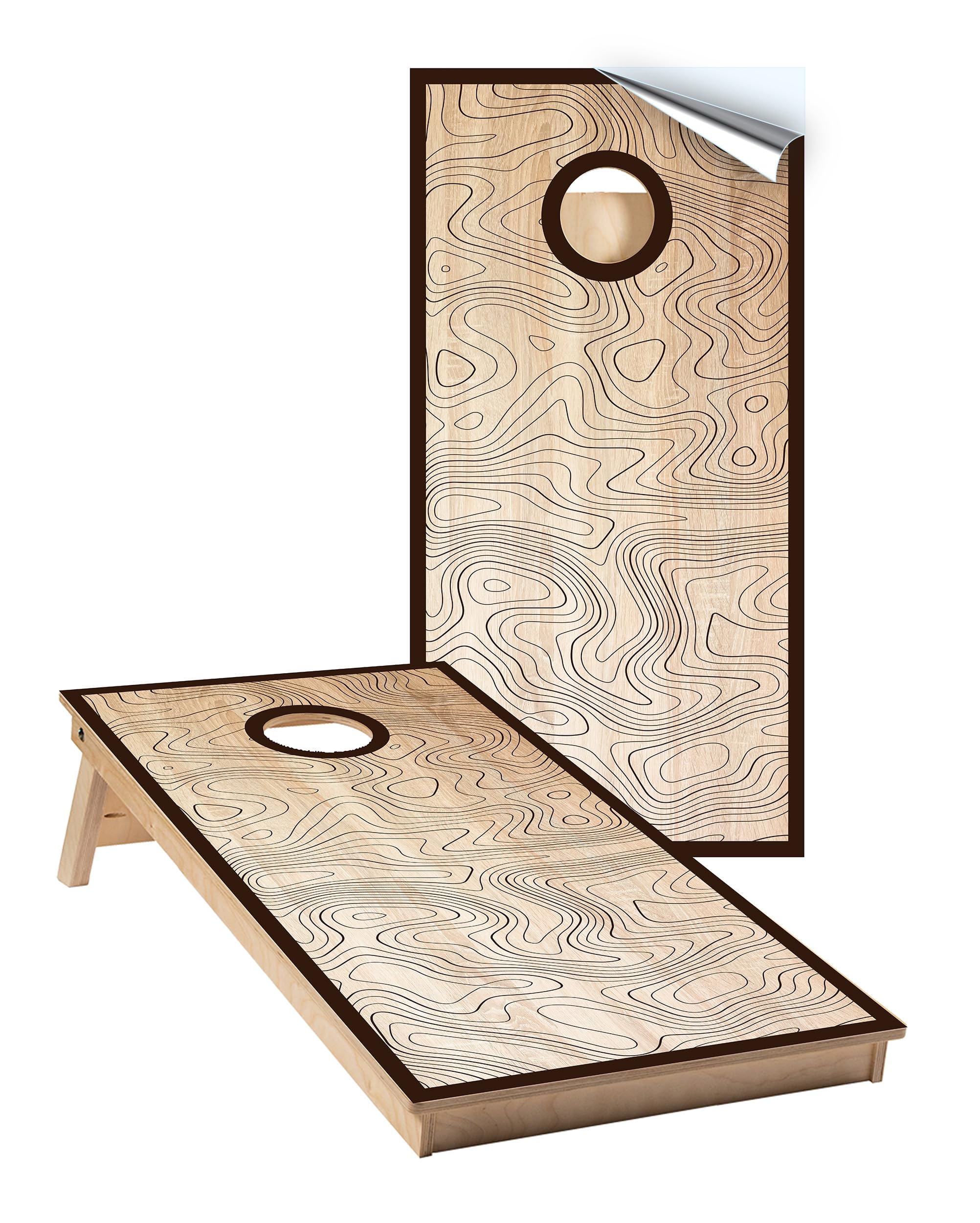 Cornhole Board Wraps 531 - Wood Topographical Design - Cornhole Game Graphic Decals - Includes Application Squeegee - Set of (2) 25