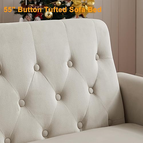 Miniatura 6 de ARCLIS Sofá cama extraíble de 55 pulgadas, sofá biplaza de terciopelo, sofá cama pequeño y matrimonial, moderno sofá cama convertible con respaldo