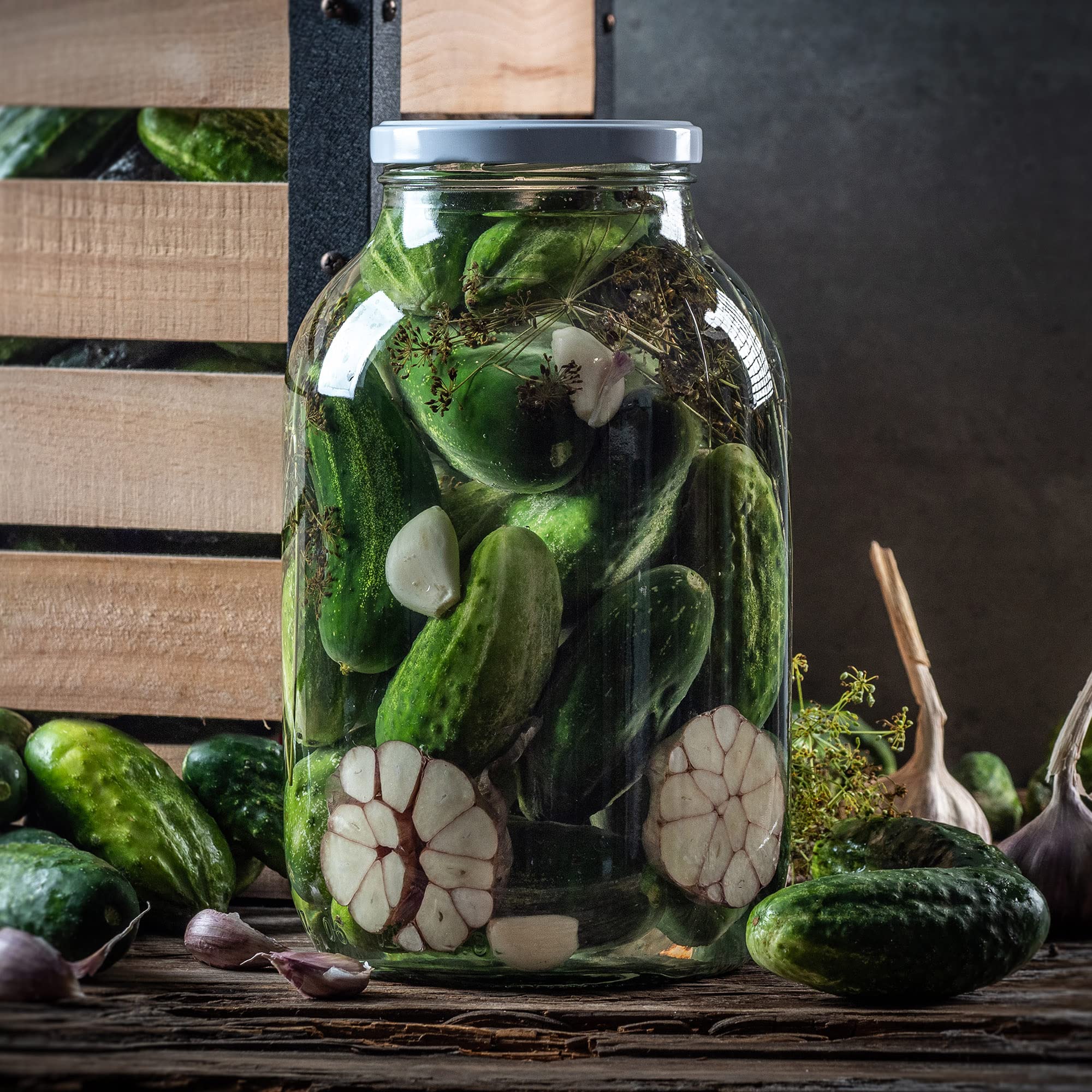 KADAX Set di 12 Barattoli in Vetro 4L con Coperchio a Vite fi100mm per Cetrioli, Kombucha, Kimchi | Vasi Conserva Apertura Larga per Fermentazione e Sottaceti (Dorato)