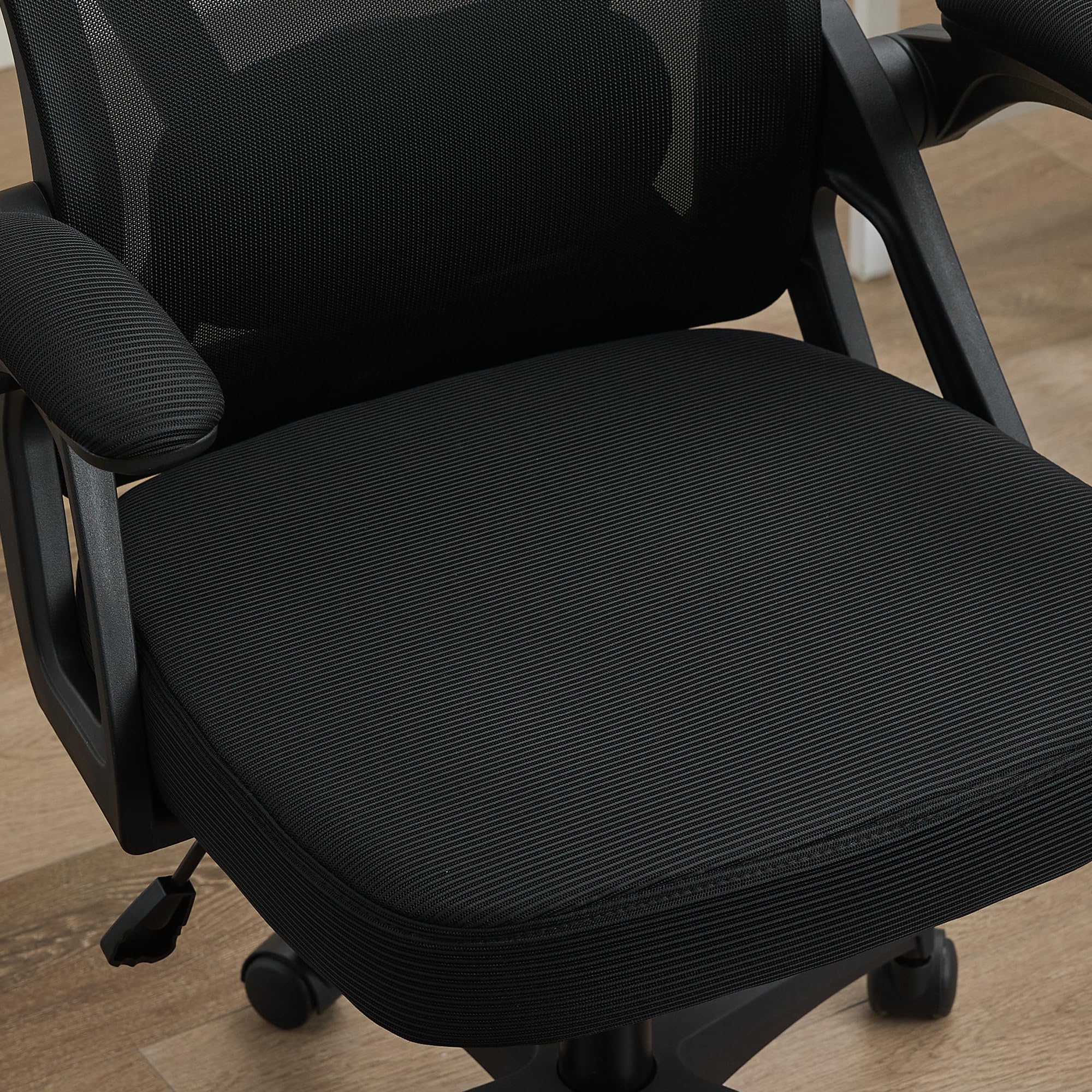 vutizal Ergonomischer Bürostuhl Netz Schwarz mit Verstellbarer Lordosenstütze & Kopfstütze, Schreibtischstuhl Hochlehner mit atmungsaktivem Netzrücken, Drehstuhl für Homeoffice & Büro, Black