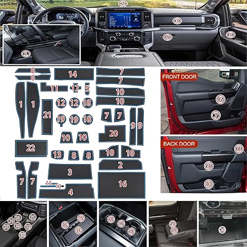 Miniatura 46 de SENSHINE Para Ford F150 Accesorios 2021 2022 2023 2024 2025 Antideslizante Portavasos Inserto Consola Central Cambio Liner Borde de Puerta Rojo