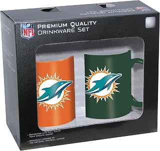 Hunter Manufacturing NFL Miami Dolphins Ceramic Mug Set (2-Piece), 11-Ounce, Clear