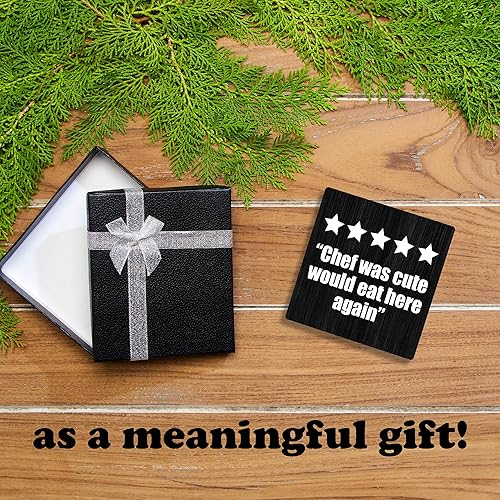 Miniatura 4 de Cartel de madera divertido de 5 pulgadas con soporte de metal, Chef Was Cute Would Eat Here Again - Placa de madera para cocina, comedor, regalo
