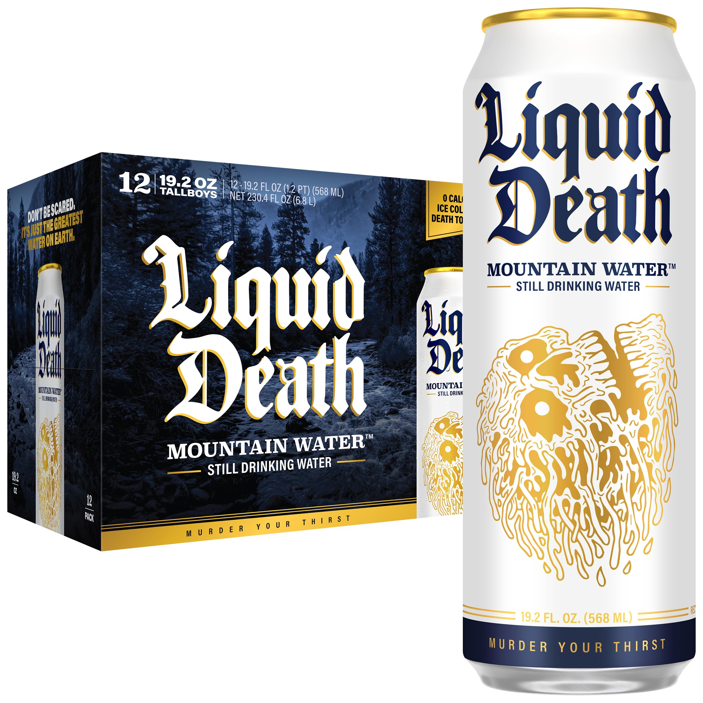 Liquid Death Still Mountain Water Real Mountain Source Ice-Cold Cans Infinitely Recyclable King Size 19 2 Fl Oz