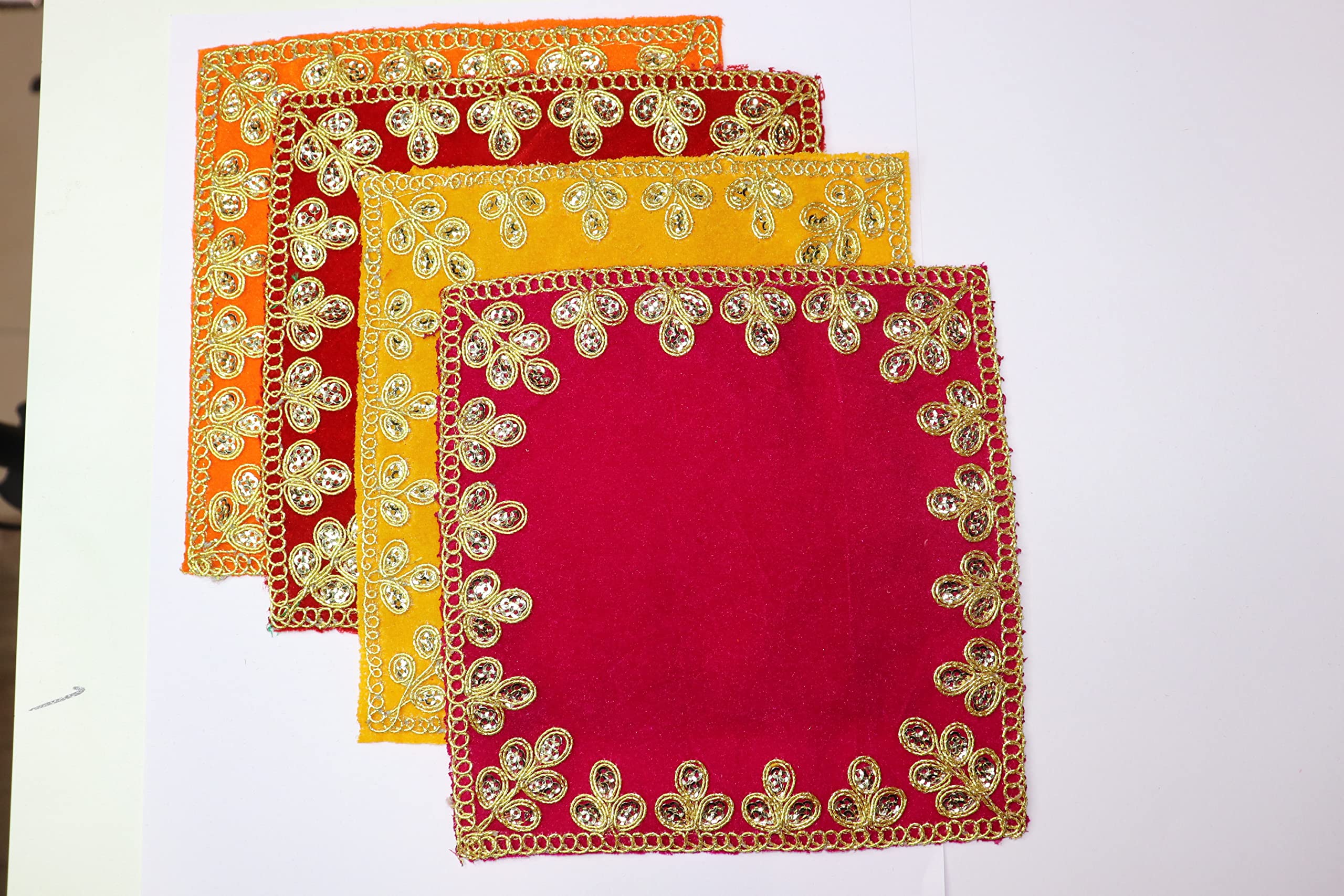 Reliable Velvet Pooja Aasan/Asan for Puja and Mandir Puja Altar Cloth Embroidered Velvet Pooja Chowki Assan Mat for Mandir, Temple and Bhagwan (Pack of 4) Size - 6 * 6 Inches - Image 2 thumbnail