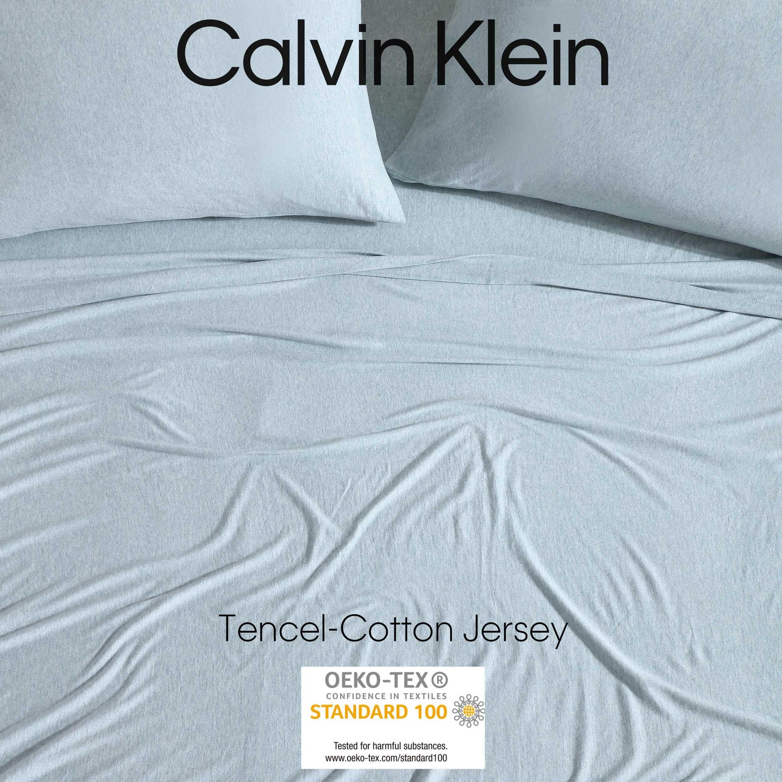 Calvin Klein - Sábanas de Cama King, Juego de Ropa de Cama de Jersey de Mezcla de algodón con Bolsillos Profundos, Esenciales de Ropa de Cama súper Suaves y acogedores (algodón Moderno Aguamarina