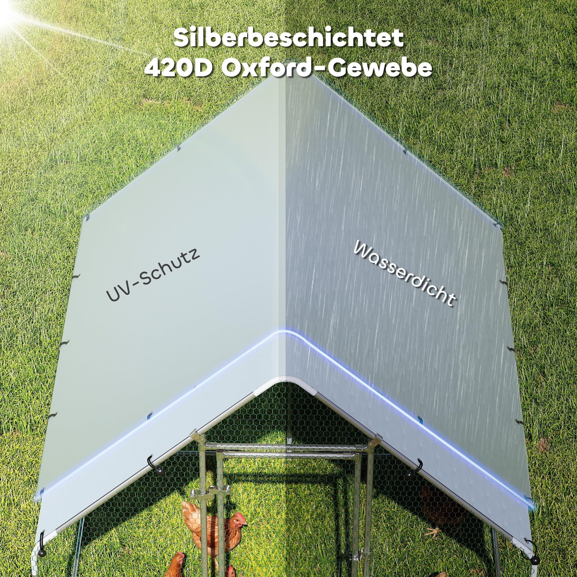 PawHut Freilaufgehege 2x2x2 m begehbarer Hühnerstall für Gänse Silber | Verzinkter Stahl, Hühnergehege, Wetterfeste UV-Dachabdeckung, Abschließbare Tür, Hühnerkäfig für Kaninchen, Enten