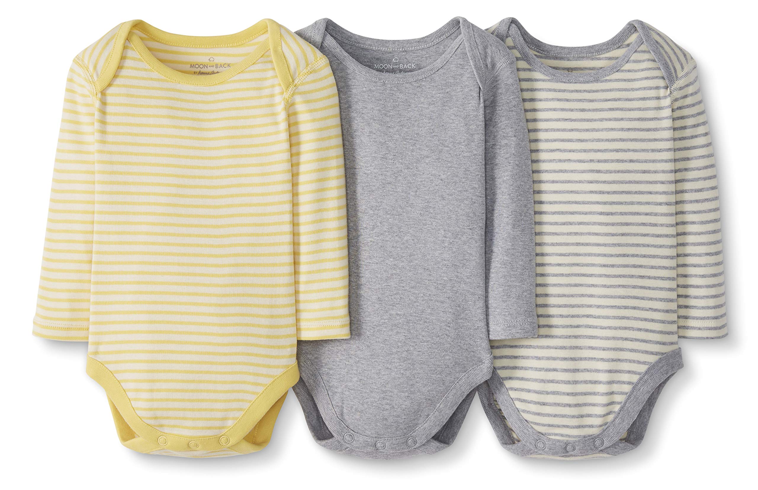 Moon and Back by Hanna AnderssonUnisex Babies' Organic Cotton Long-Sleeve Bodysuits, Pack of 3, Yellow, Newborn