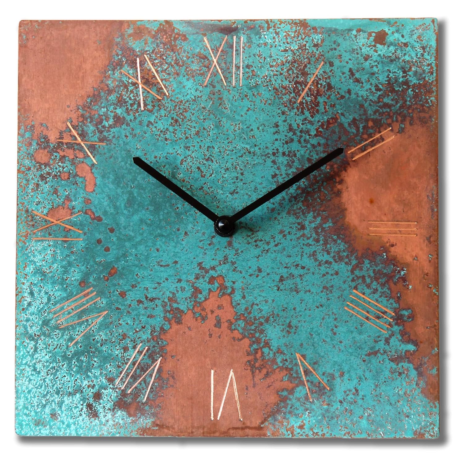 InTheTime 8inch Turquoise Copper Wall Clock Square Large