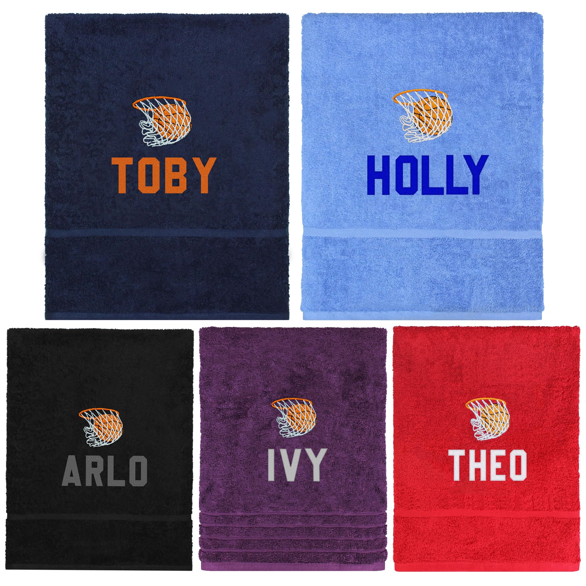 TeddyT's Personalised Basketball Embroidered Design Hand Towel (Baby Blue)