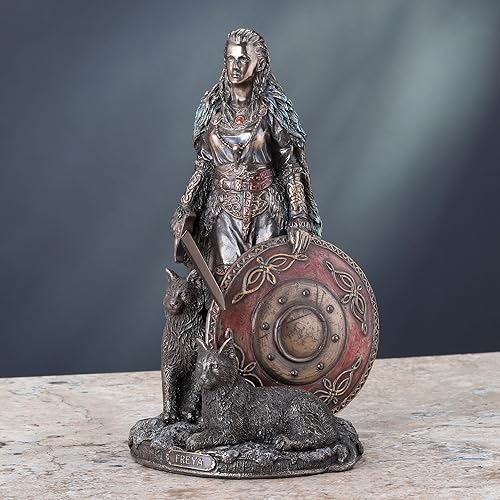 Miniatura 5 de Veronese Design 8 1/4 Shield Maiden Freya Diosa nórdica del Amor Belleza y Guerra Escultura de resina fundida en frío Estatua con acabado de bronce