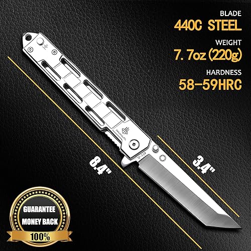 Miniatura 2 de NAXFUSS Slingshot Tanto - Cuchillo táctico plegable - Cuchillos de bolsillo EDC para campamento con clip, funda de cuero, regalos para hombres