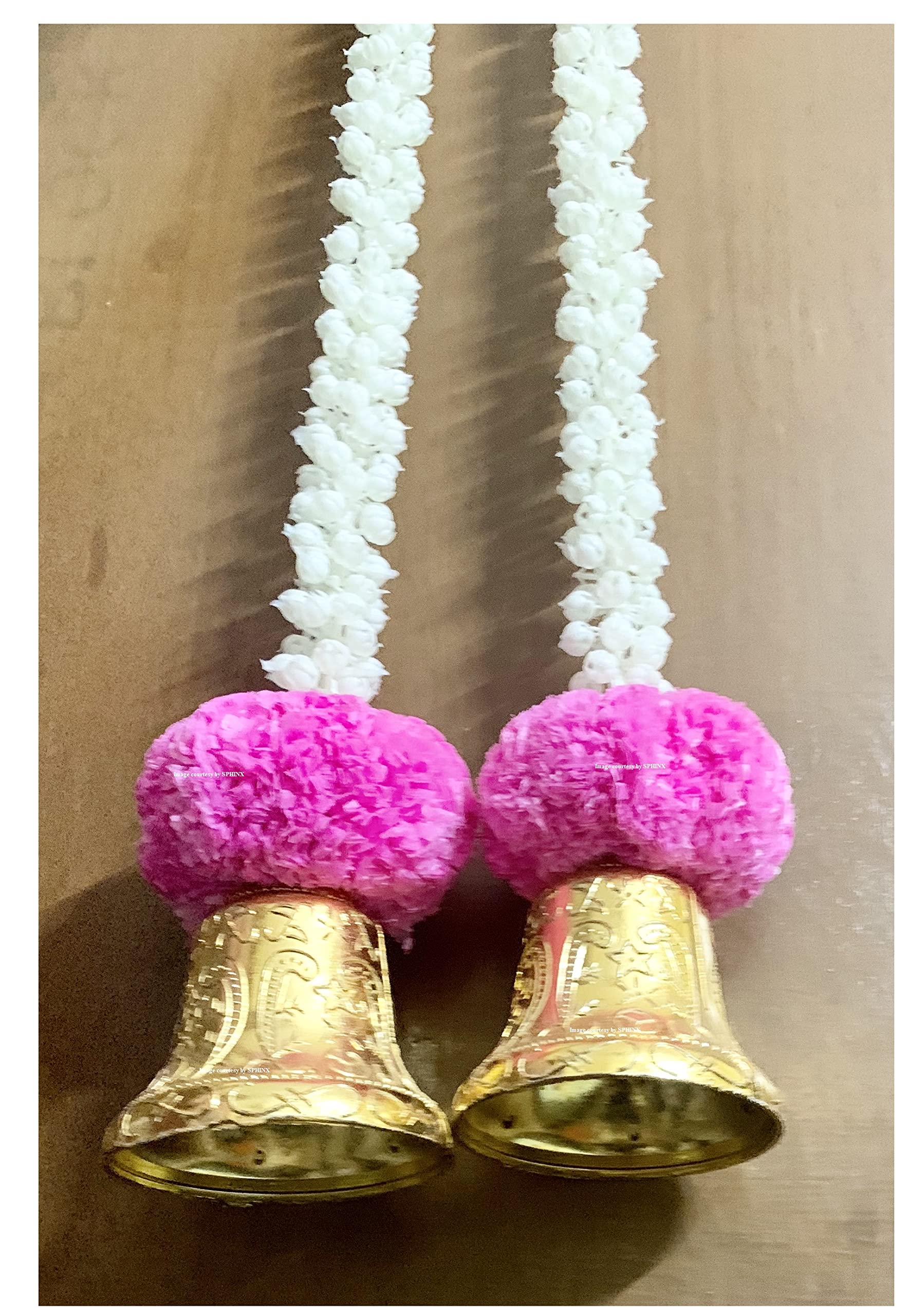 Sphinx artificial jasmine with fluffy marigold and big golden bells strings for decor/backdrop/front drop - (Baby Pink, 2)