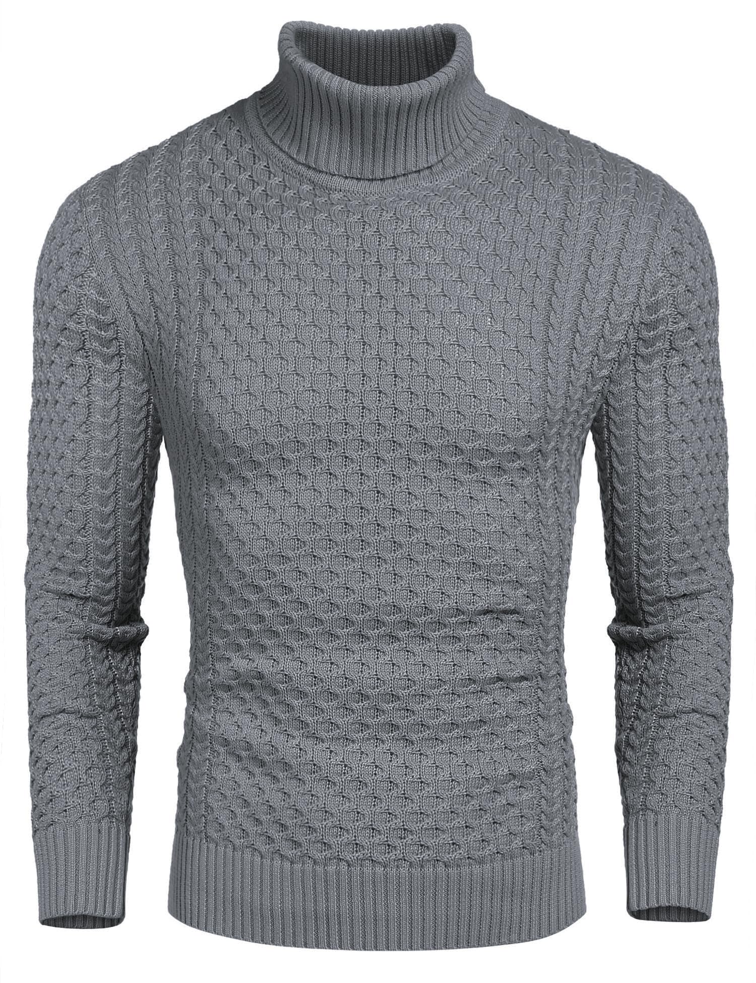 COOFANDY Men's Slim Fit Turtleneck Sweater Casual Knitted Pullover Sweaters