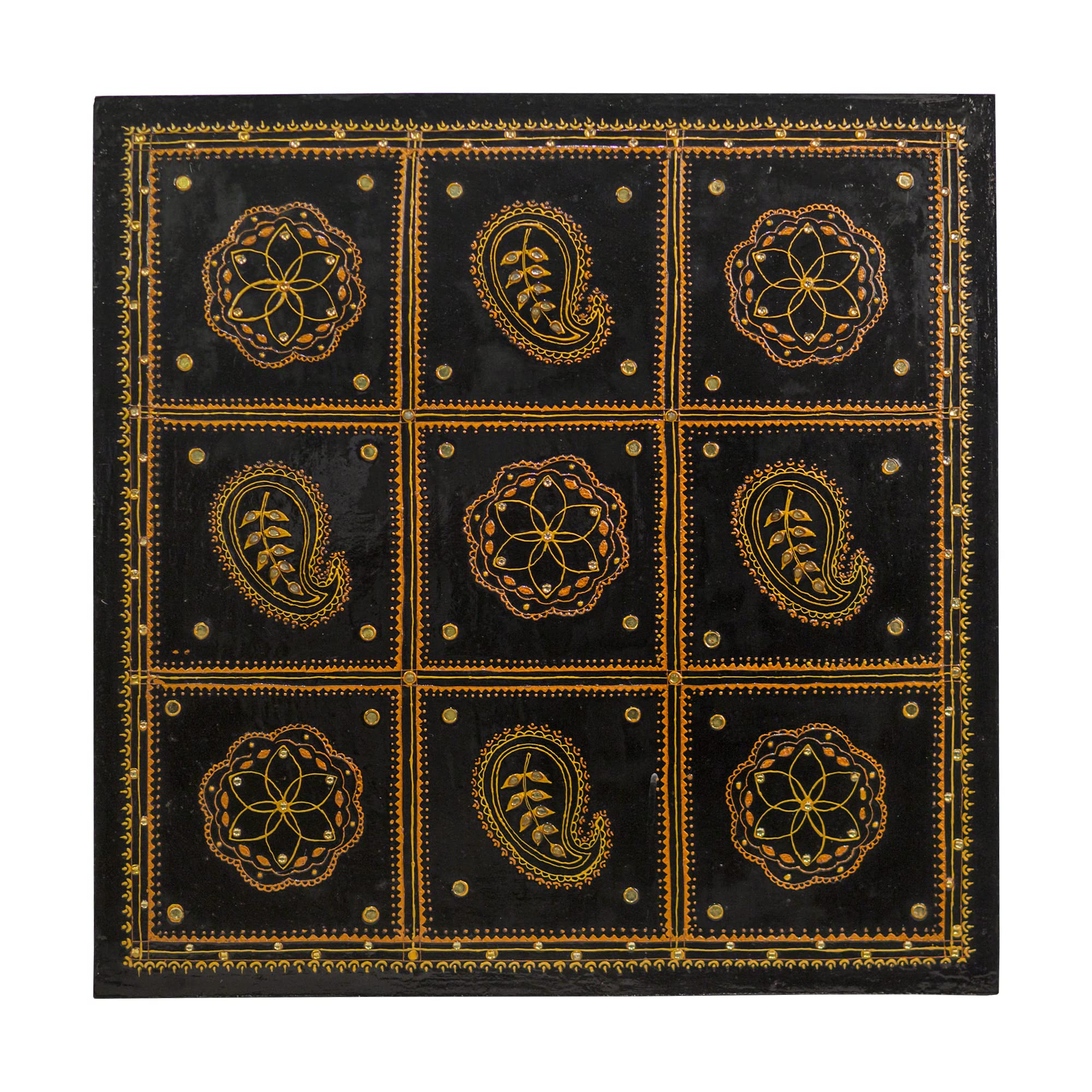 Mangala Arts Mahindhi Warli Gurjari Art Work Tanjore painting, 24 Carat Gold Foil, Authentic Jaipur Gems, Wall decor Photo for Living Room-15x12 Inches (with Frame)