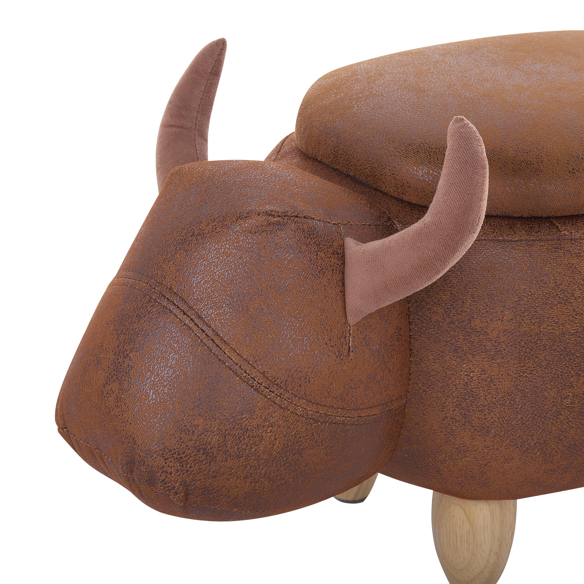 Beliani Tierhocker Kuh Kinderhocker Fußhocker Deko Hocker für Kinderzimmer mit Deckel Braun Cow