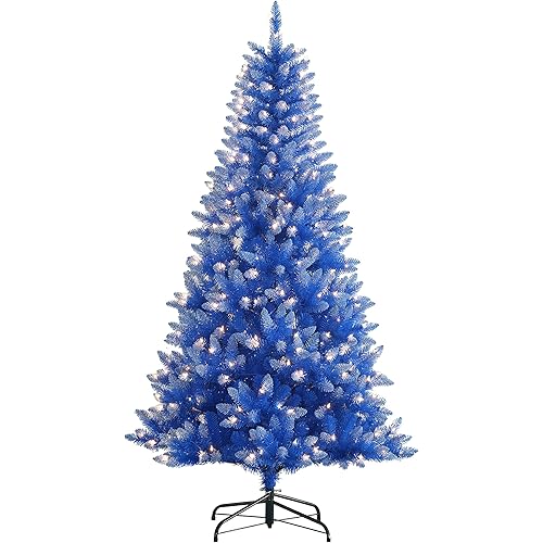 Puleo International Pre-Lit 6.5' Artificial Christmas Tree with 300 Lights, Blue