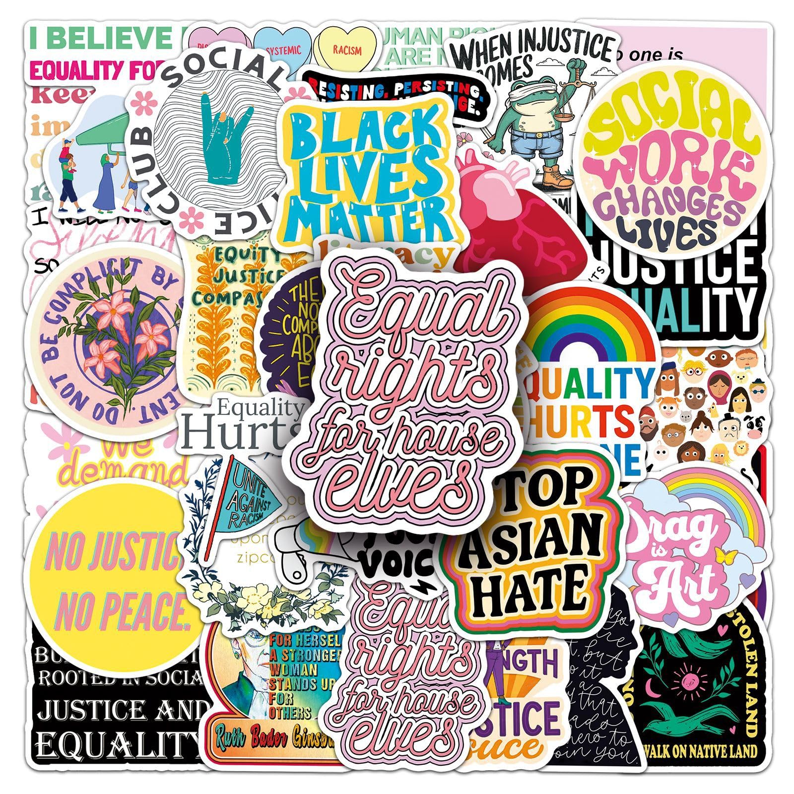 Lylsdsb Men's Social Justice Stickers 50 Pcs Vinyl Cartoon Funny Sticker For Water Bottle Computer Laptop Luggage Scrapbook Suitcase Skateboard Car Guitar,Waterproof Trendy Decals For Adults Boys Girls