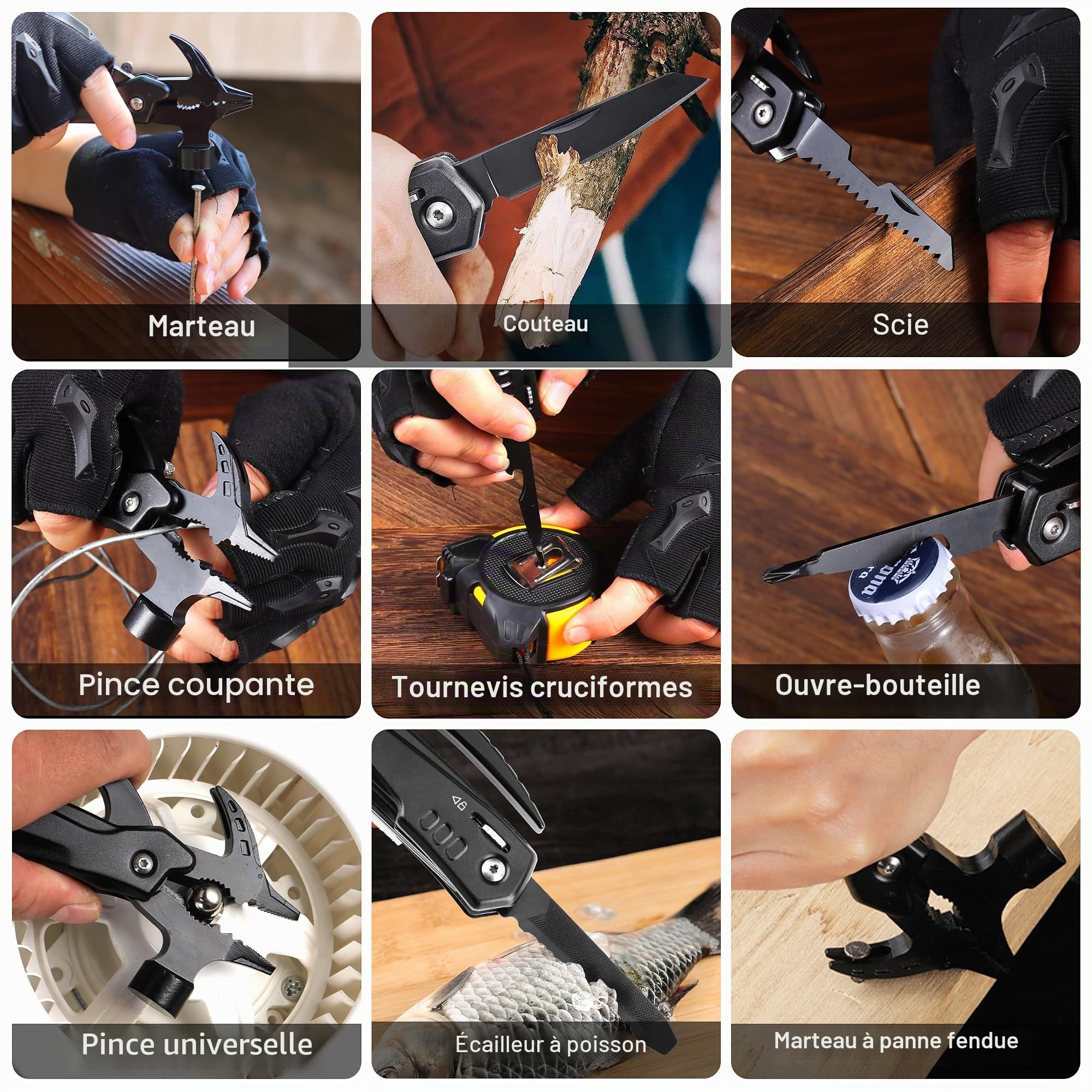 RoverTac Coffret cadeau multitools – Marteau multifonction 12 en 1, lampe torche LED, couteau utilitaire dans un coffret cadeau « I LOVE YOU » – Cadeau pour mari, petit ami, lui, les hommes