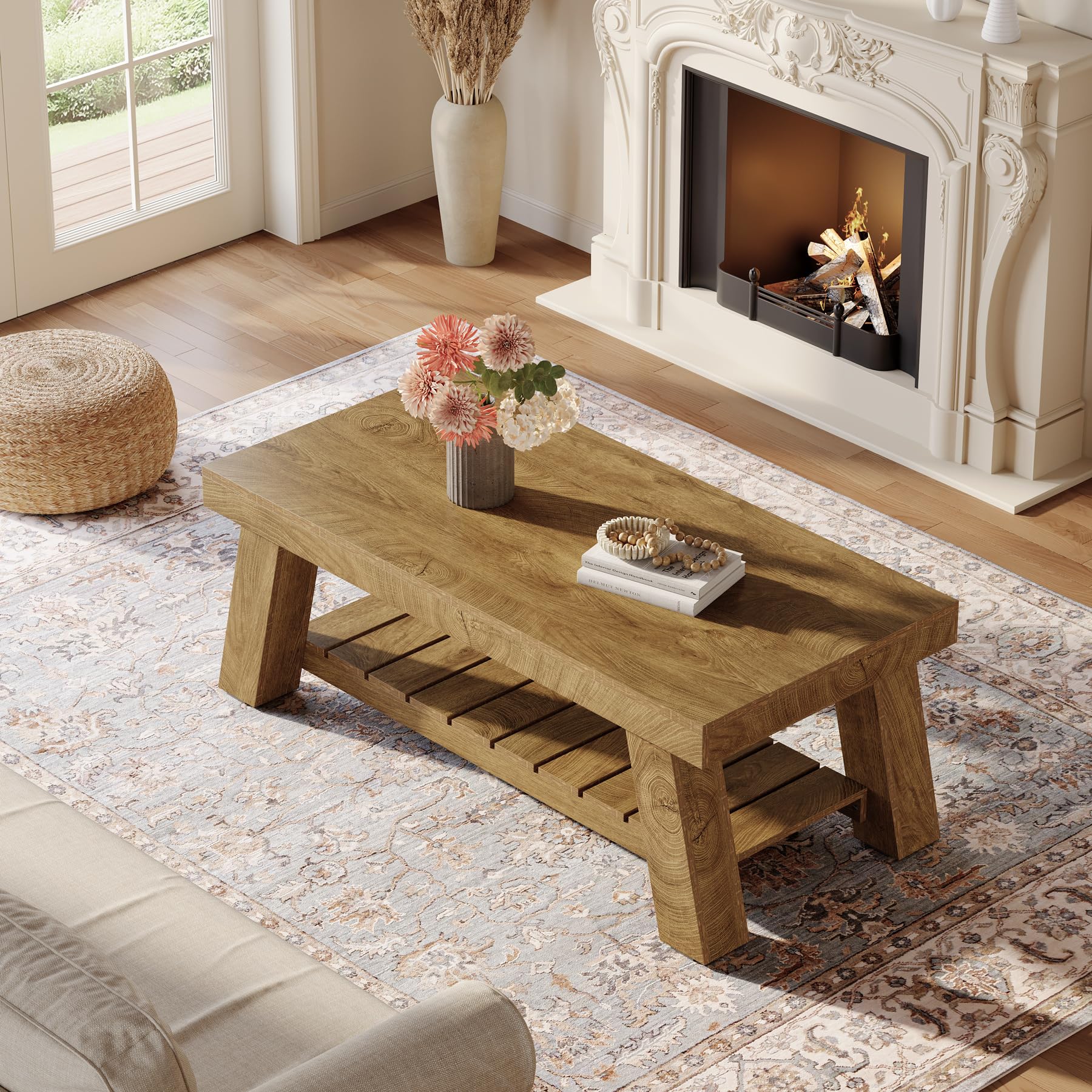 Tribesigns Mesa de Centro Rectangular, 120 cm Mesa Salon de Madera, Mesita de Café de Acento Rústica de 2 Niveles para Apartamento, Hogar