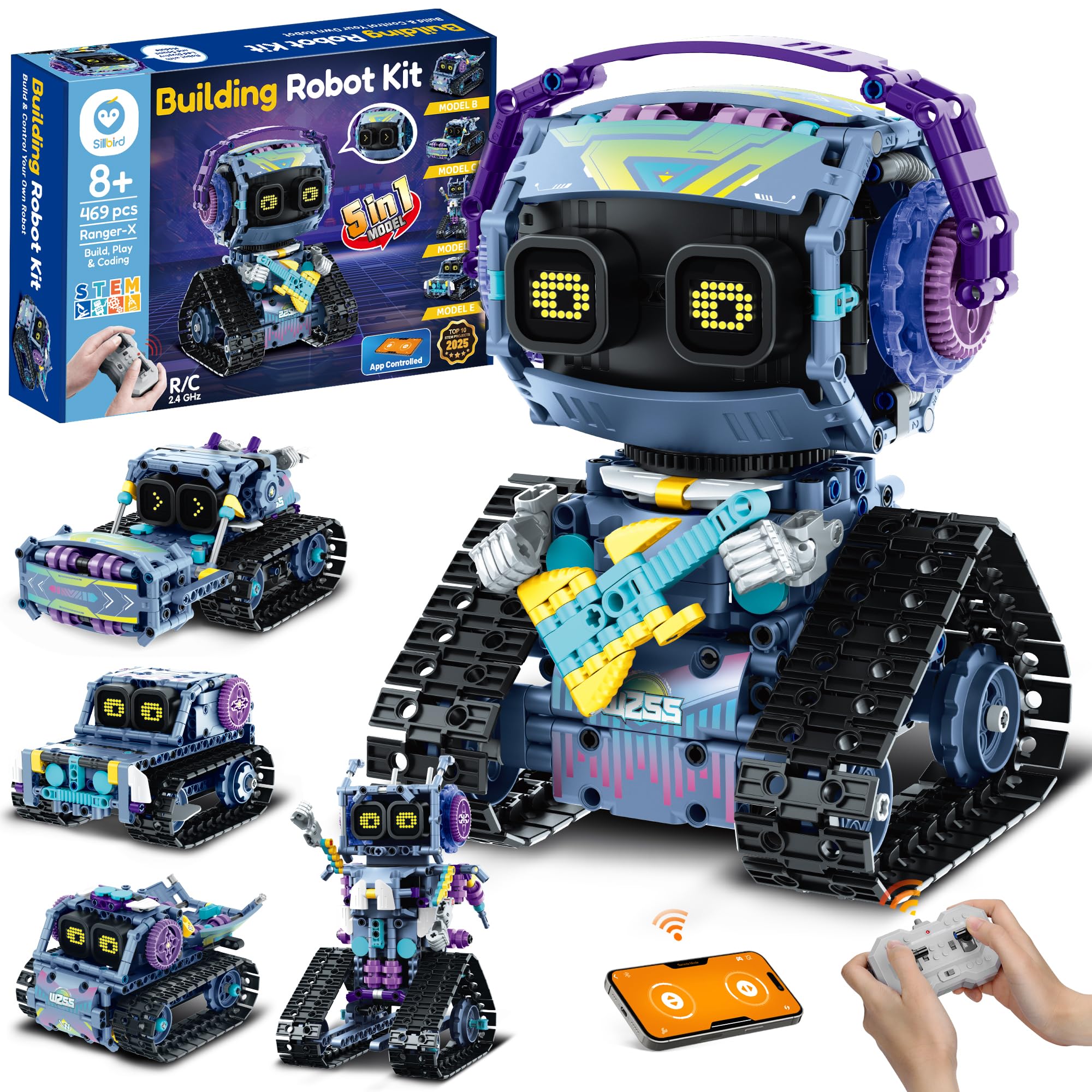 Robot Building Kit with Remote Control STEM Gifts for Kids Boys Ages 8-12, Coding Robotic Technic Creative Toys for Birthday - Build 5in1 Model with 469 Pieces