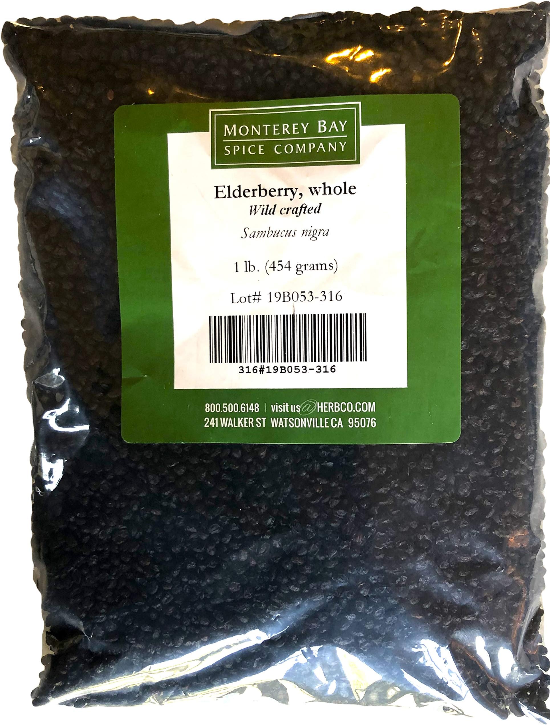 Whole Dried Elderberries 1lb - Monterey Bay Spice Co - Naturally Grown Elder Berries Free of Pesticides, Chemicals, Artificial Ingredients - Immune System Booster - for Jelly, Syrup, Gummies, Oil