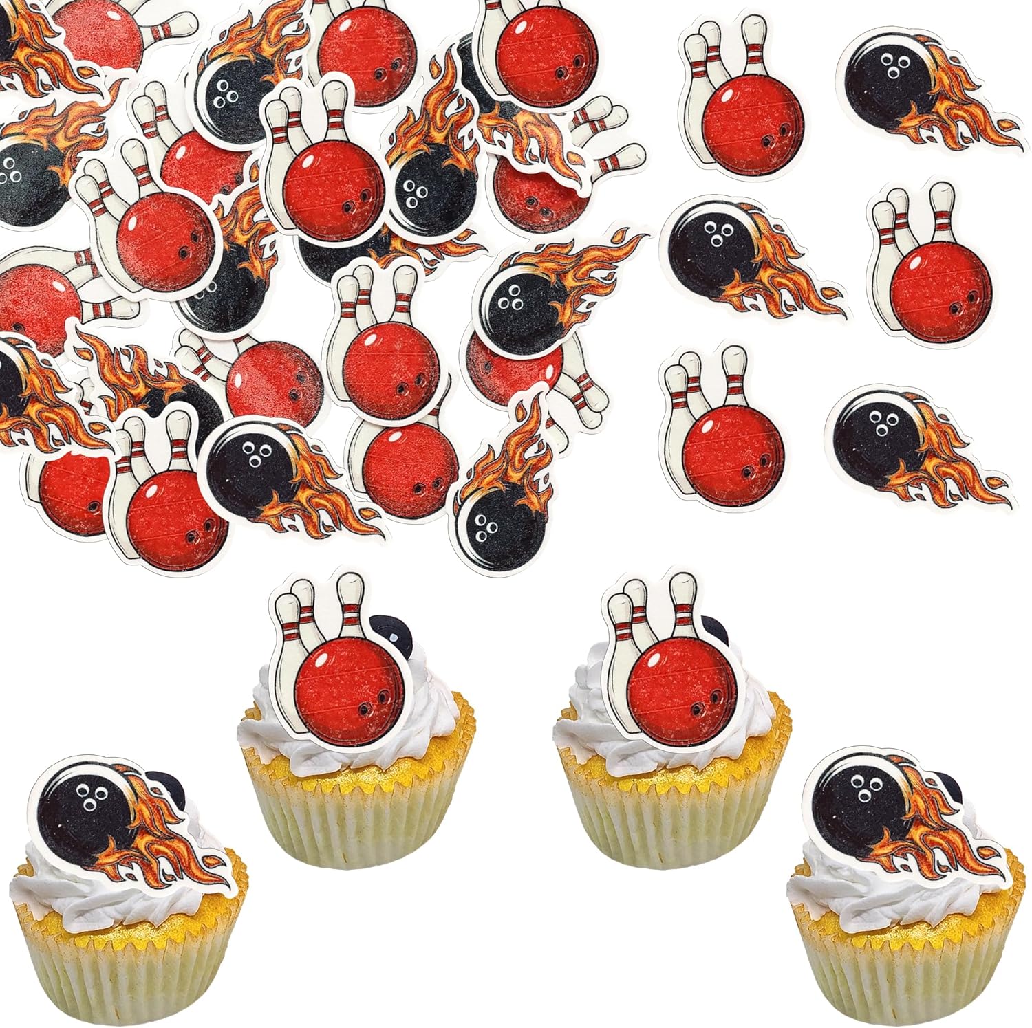 Amazon.com: Gyufise 50Pcs Edible Bowling Cupcake Toppers Sport Bowling ...
