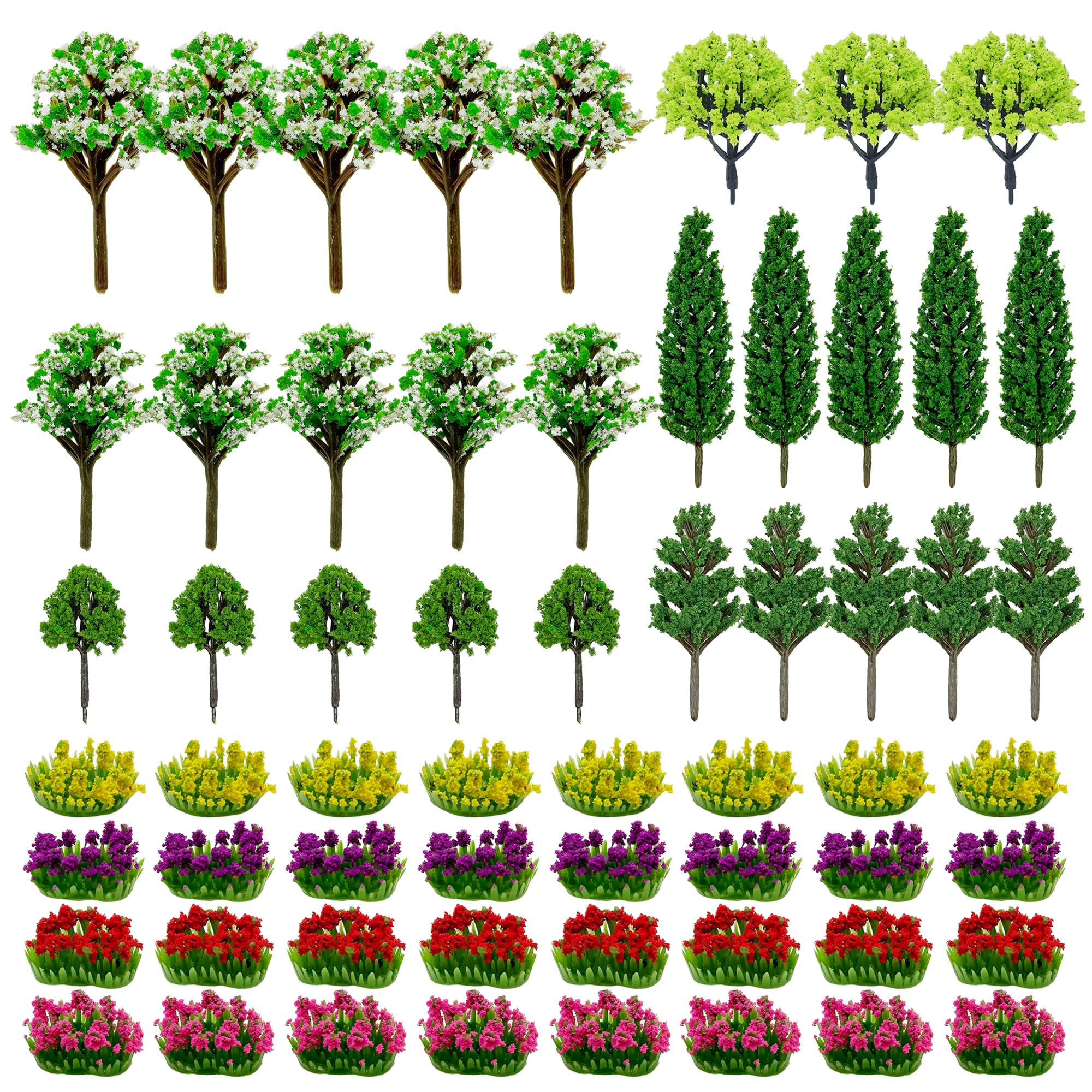 Cayway 60 PCS Miniature Trees Miniature Flower Cluster Mixed Model Trees Accessories Model Train Scenery Fake Trees for Building Model, Model Scenery for DIY Crafts