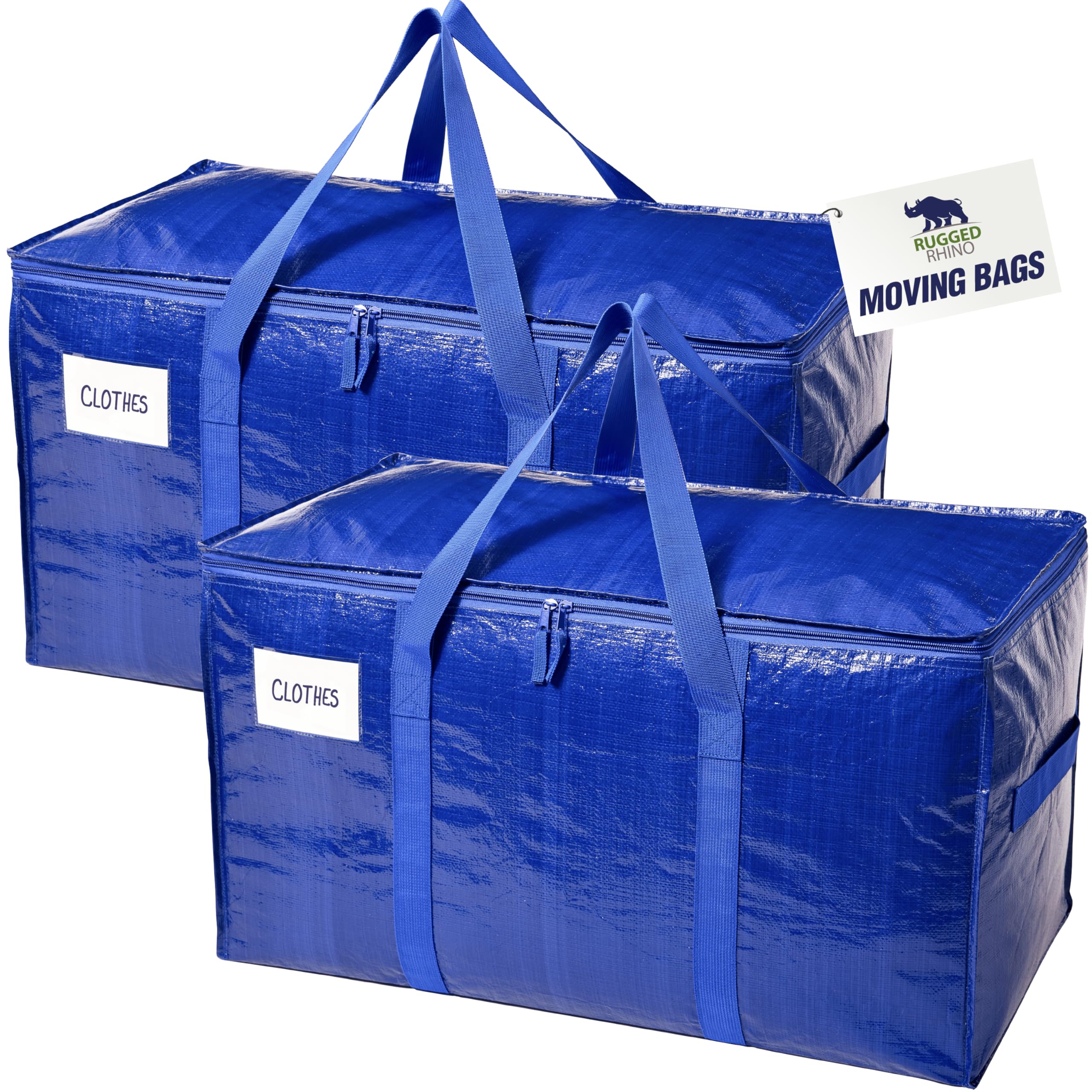 RUGGED RHINO Heavy Duty Extra Large Blue Moving Bags, Durable Bag with Strong Handles and Zipper, Moving Boxes Alternative for College Packing,