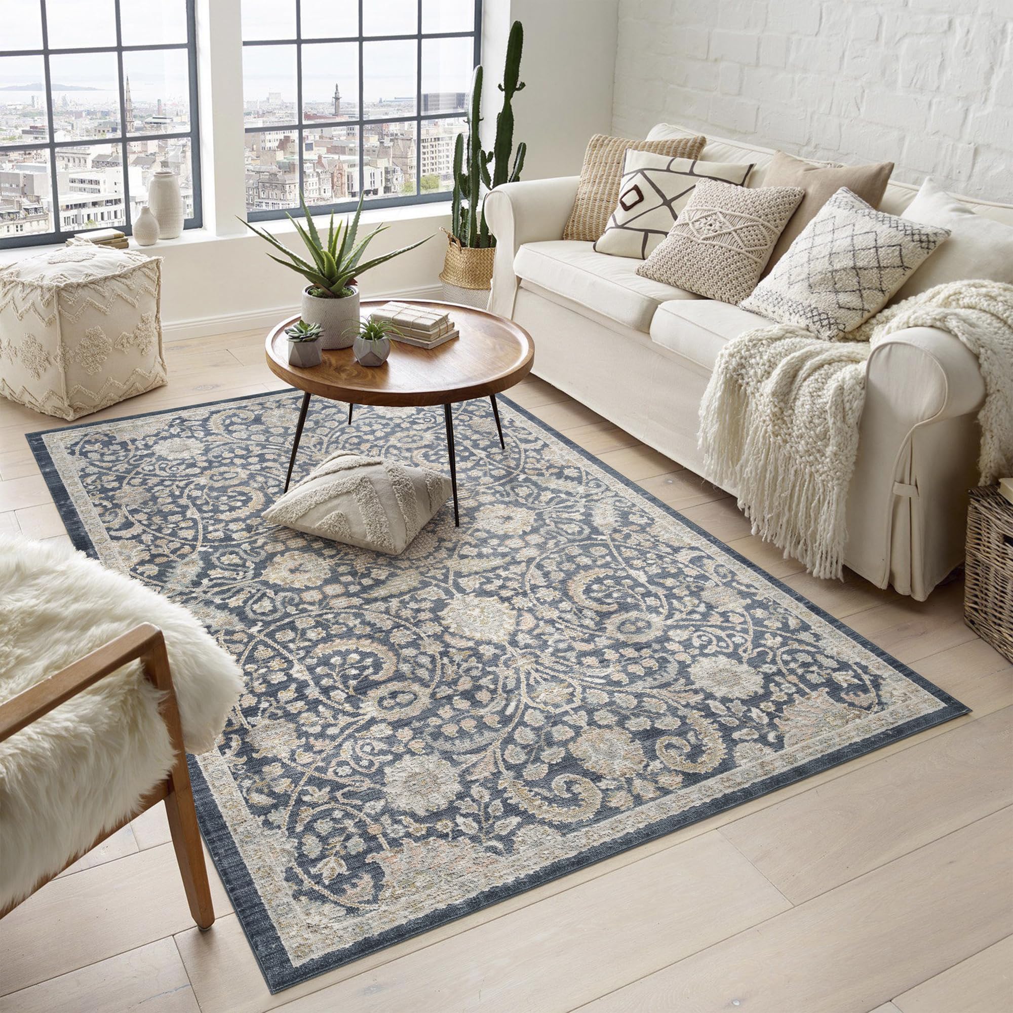 Desire Rugs Maia Navy Floral Non Slip Rug 200 x 300cm