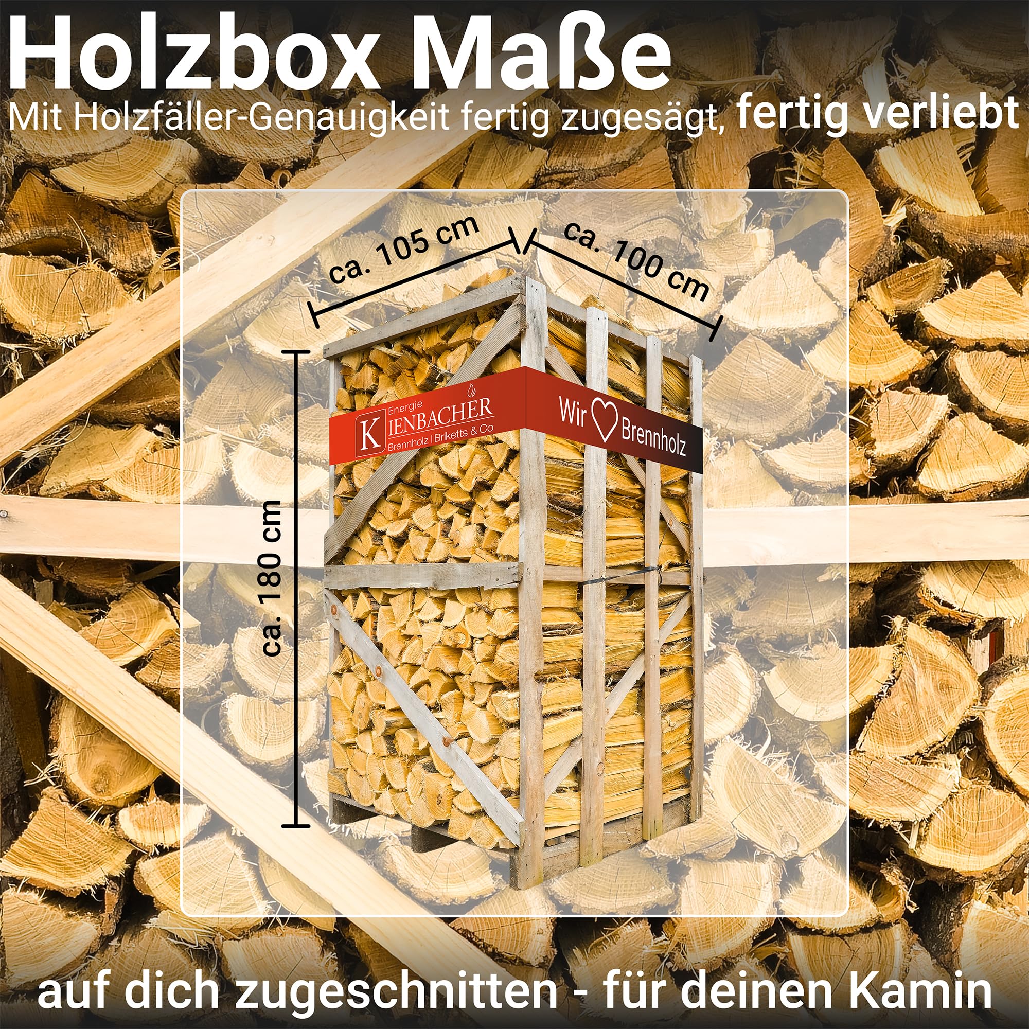 Brennholz Akazie 33 cm 1,8 RM TOP Kaminholz Scheitholz Kamin Ofen Holz Feuerschale Lagerfeuer trocken Premium | 1 x Holzboxen | Energie Kienbacher
