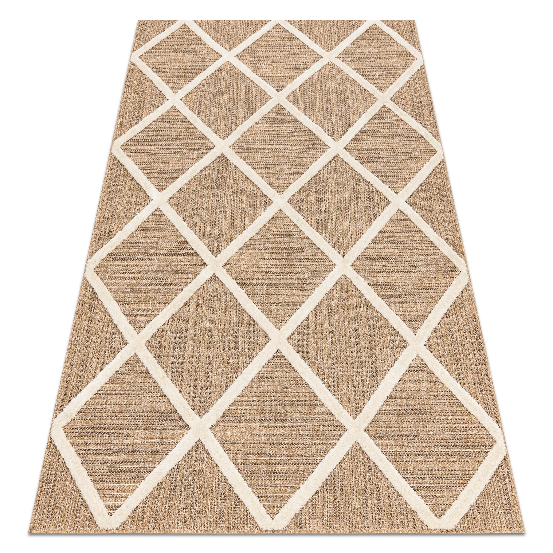 Tapis Spark beige crème 160x220 cm en sisal structuré à motif diamants pour salon