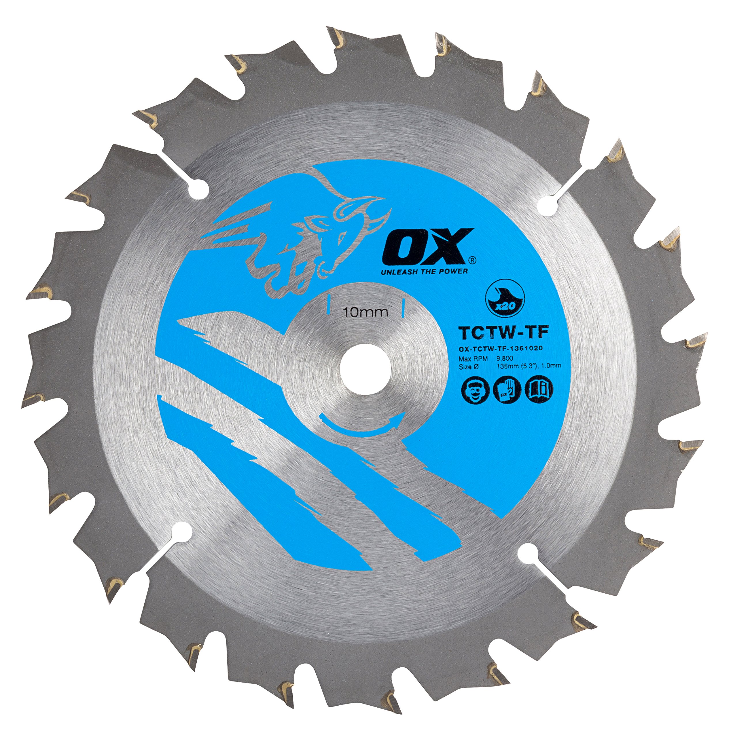Ox Tools Silver/ Blue Ox Wood Cutting Thin Kerf Circular Saw Blade 136/10Mm, 20 Teeth Atb