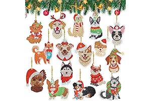 AnyDesign 16Pcs Christmas 5D Diamond Art DIY Dog Ornament Kit