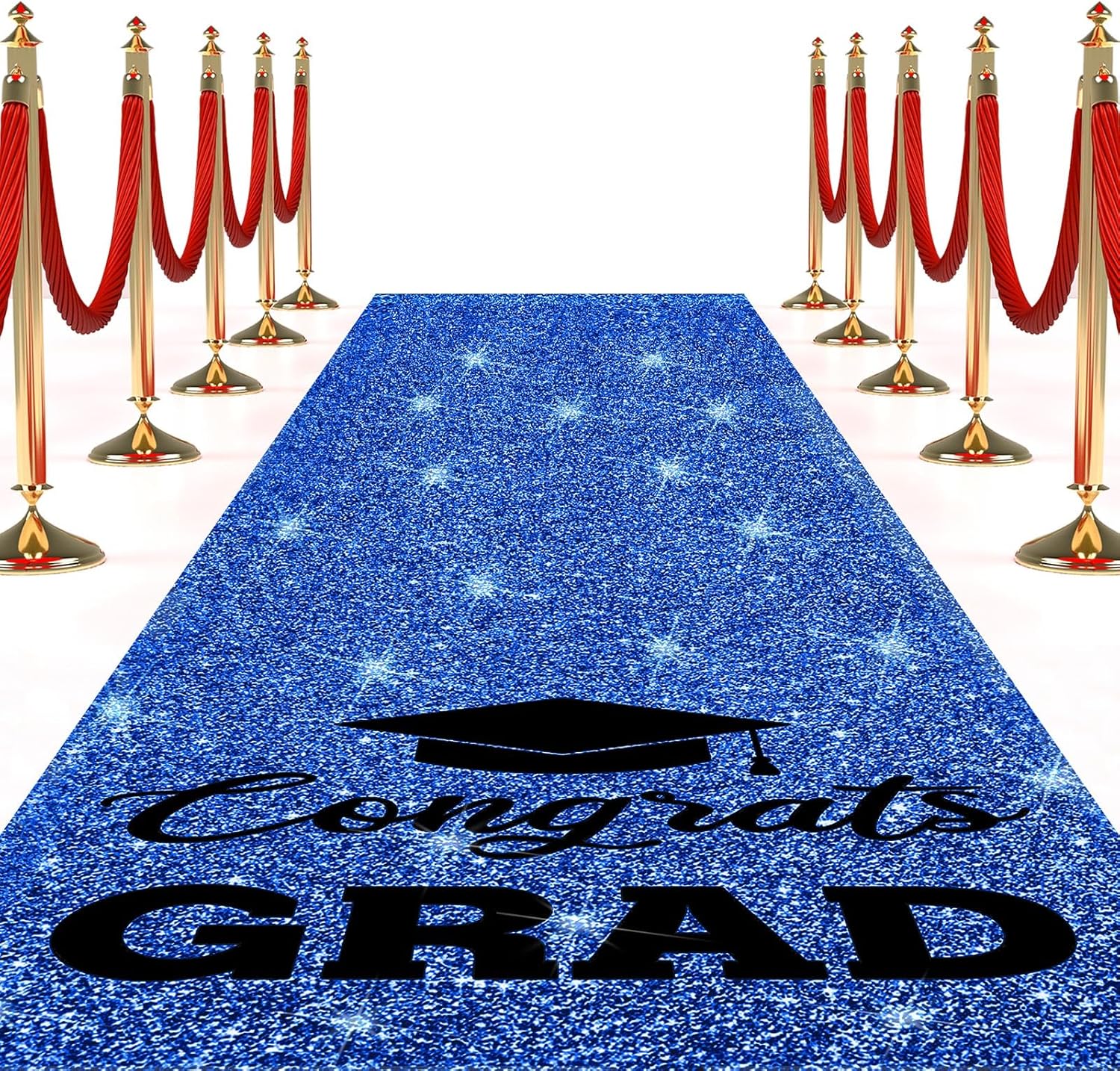 Sliner Blue Congrats Grad Carpet Runner Rug for Graduation Prom Party Decorations 2ft x 15ft Glitter Graduation Runway Rug for Prom Party Decor Aisle Runner for School College Grad Ceremony