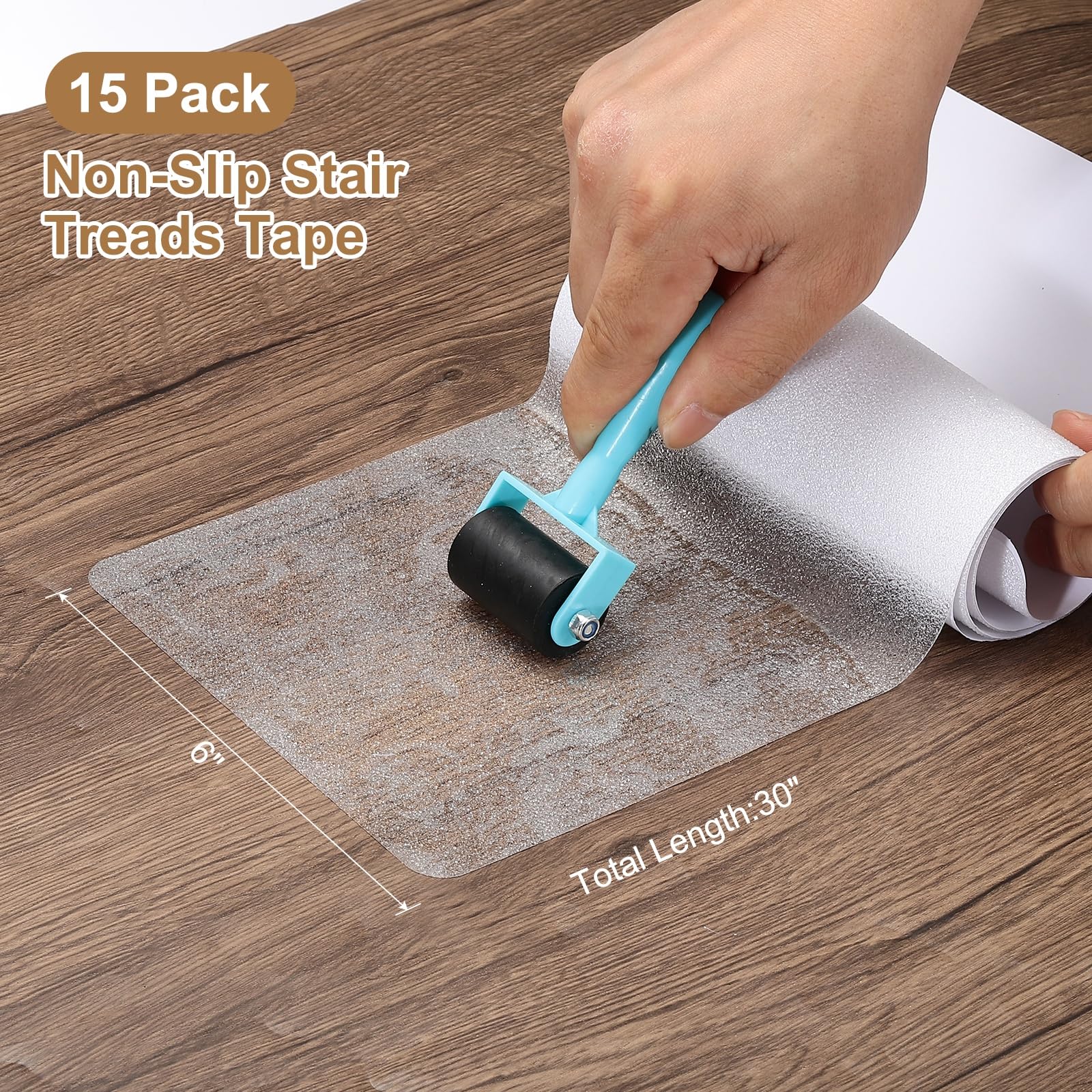 PATIKIL Cinta Antideslizante Transparente Para Escalones De 15x76 cm, Paquete De 15 Tiras Autoadhesivas Antideslizantes Para Escalones De Madera