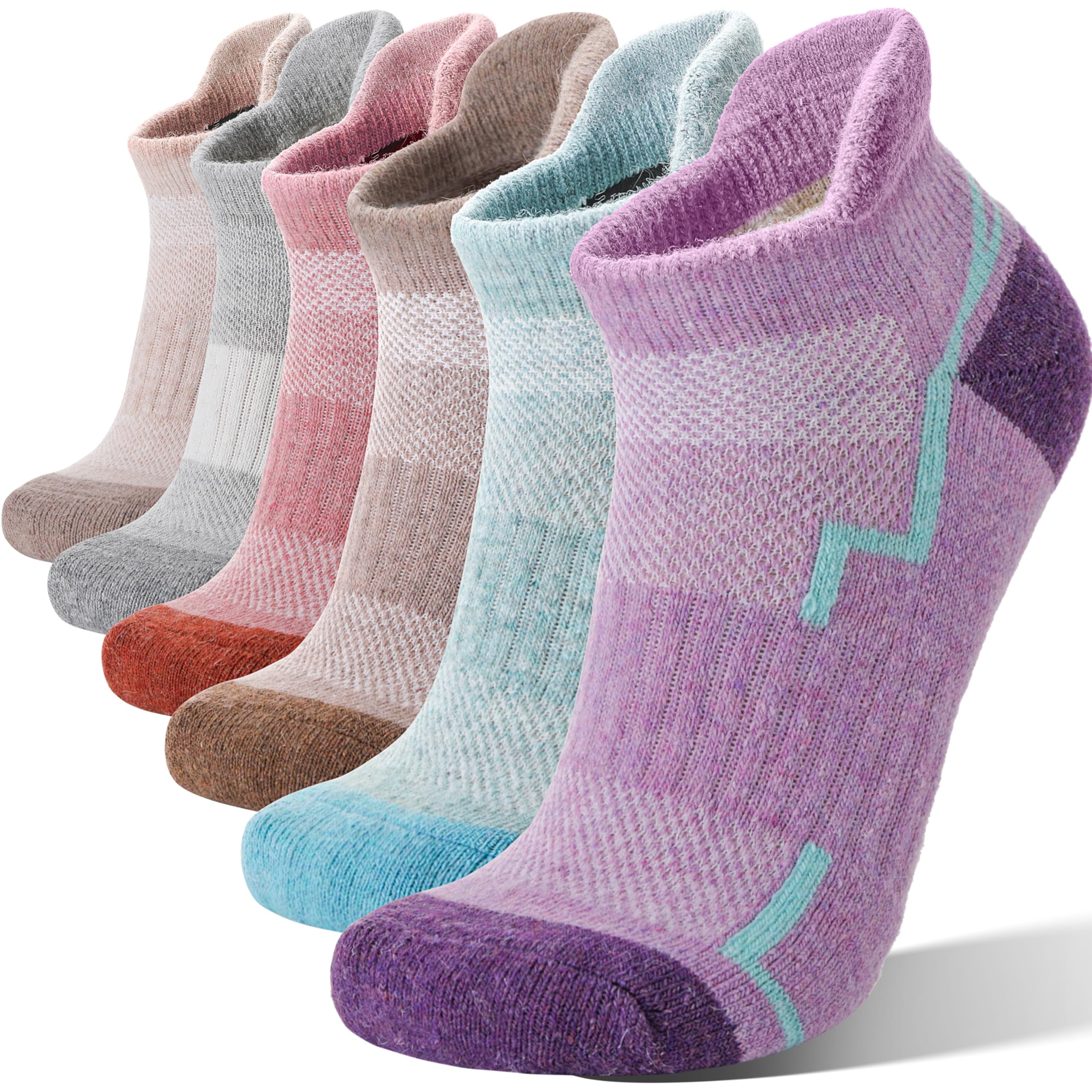 Welwoos 6 Pairs Merino Wool Ankle Hiking Running Socks