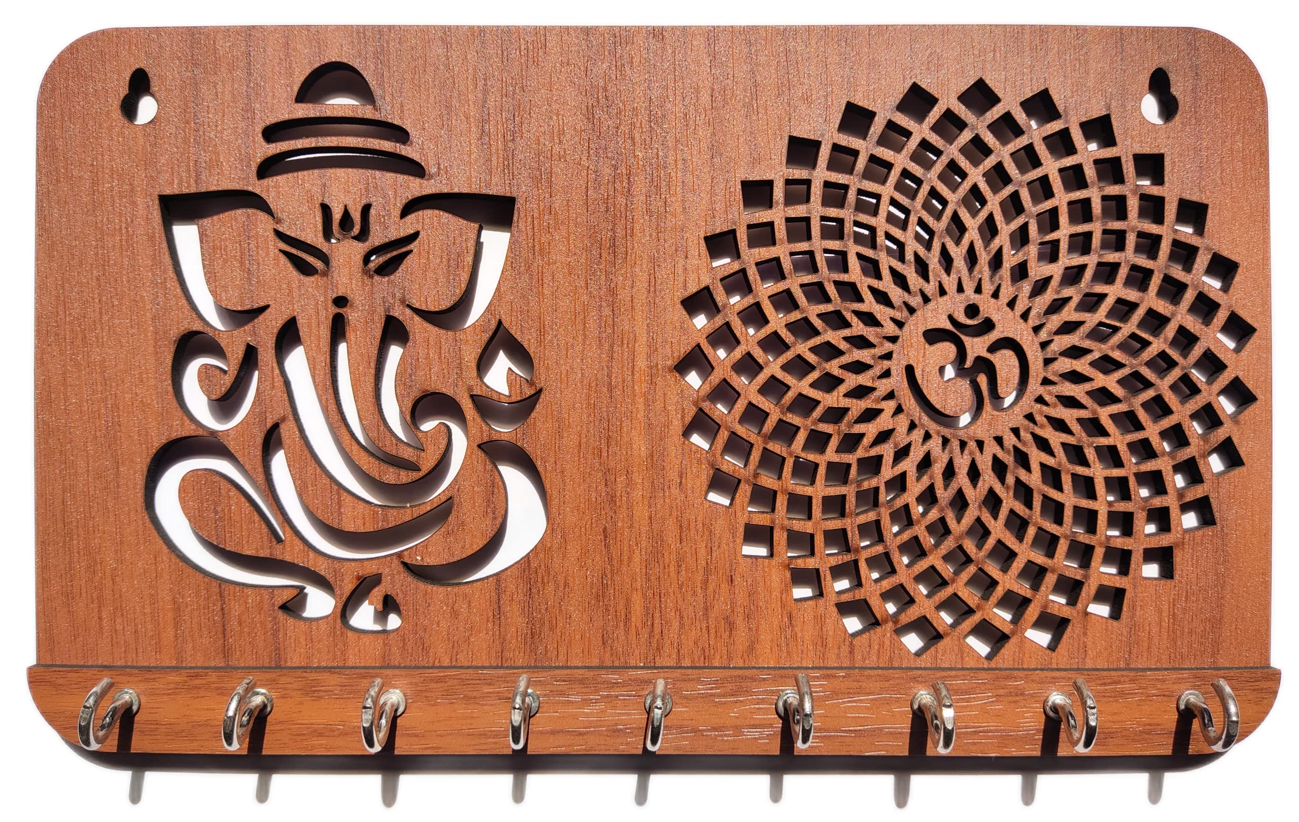 Ganesha Om Chakra Key Holder for Home Decor Items | Stylish Key Hanger Wall Mounted | Handicraft Key Chain Stand | Wooden Keychain Hangers for Office Decoration | Wood Keys Organizer