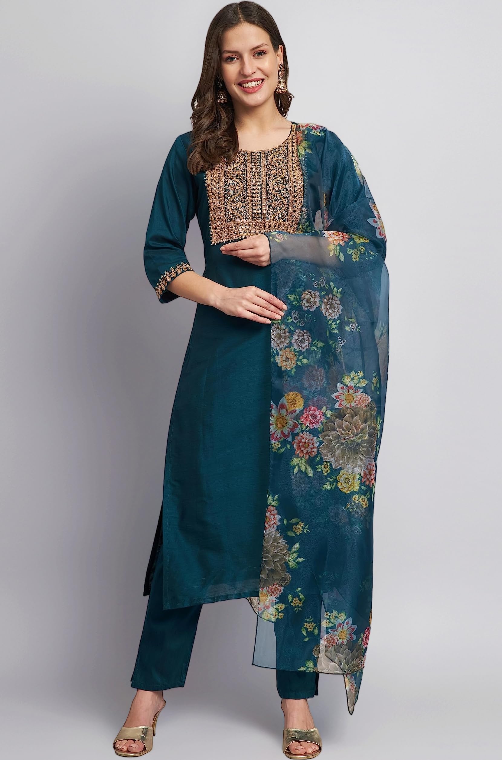 Women Silk Blend Kurta Pant with Dupatta Set