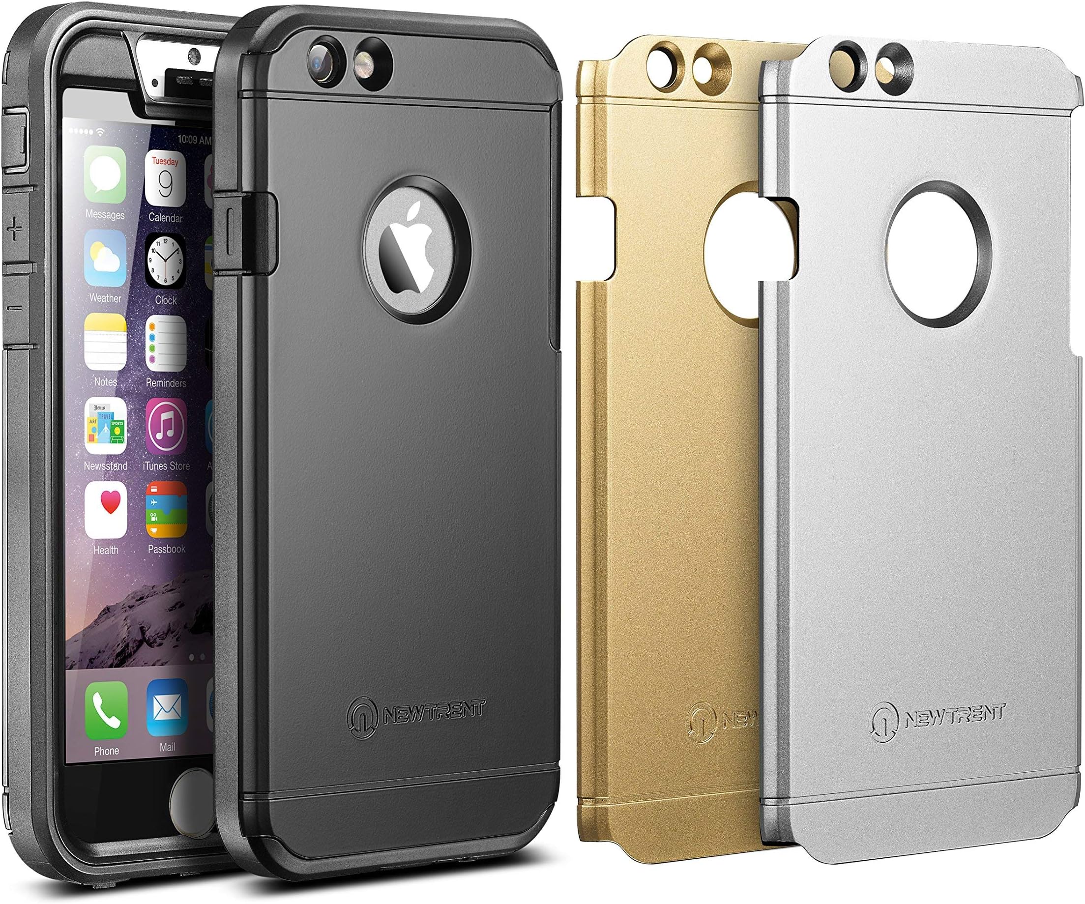 NT636CR-L Rugged Durable Case with 3 interchangeable Color Back Plate for iPhone 6 Plus / 6s Plus - Black/Silver/Gold