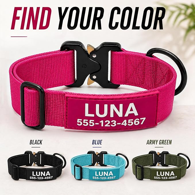 Collar táctico personalizable para perro, nailon grueso y hebilla de metal miniatura 7