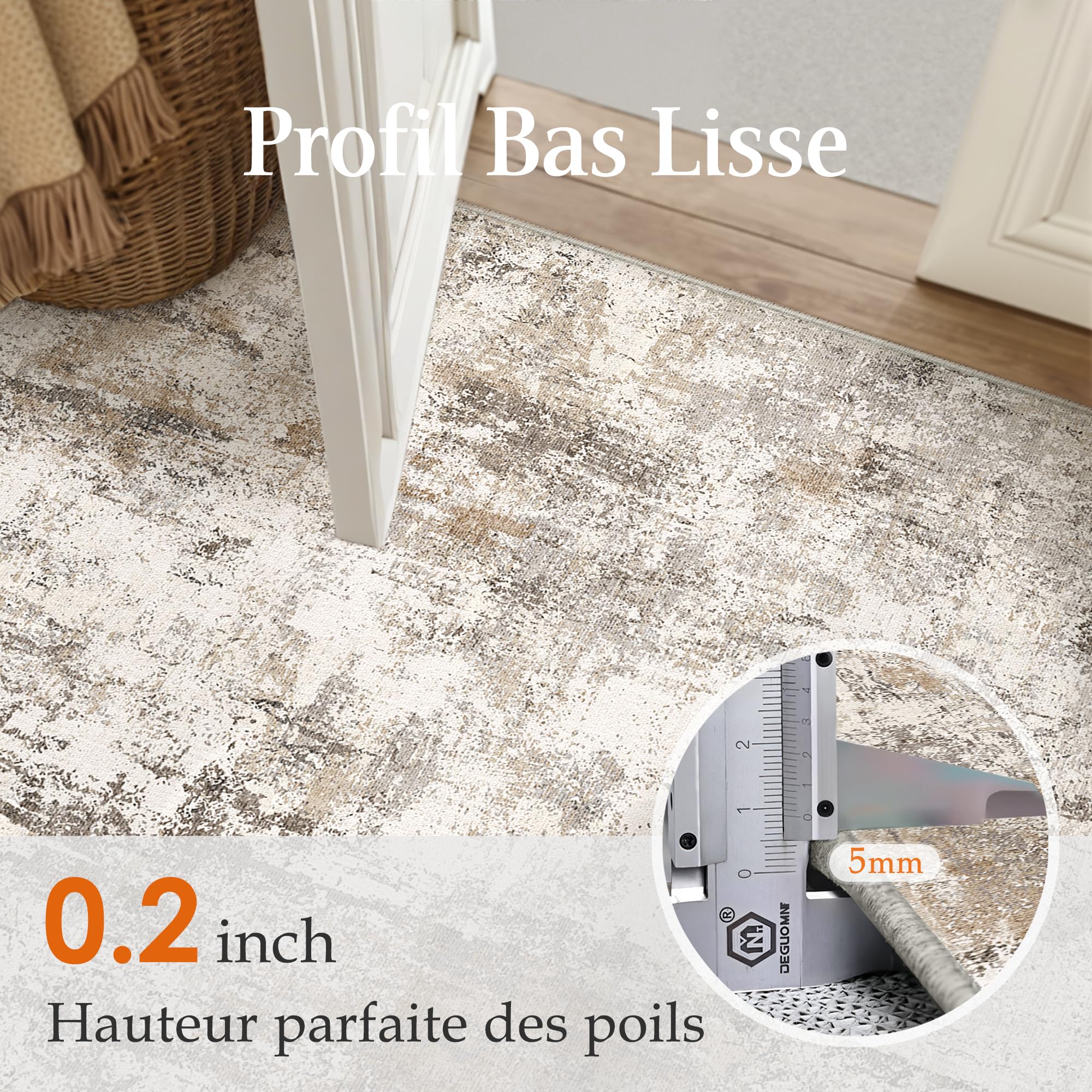 HUGEAR Marron Gris Tapis Salon 240x300cm Lavable en Machine Antidérapant Grand Tapis Chambre Adulte Moderne Naturel Abstrait Carpet Salle a Manger Bureau Descente de Lit Interieur Doux Poil Ras Rug