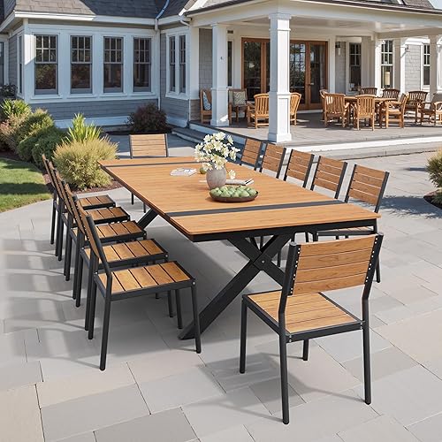 Miniatura 7 de Pellebant Juego de 2 sillas de comedor apilables para exteriores, sillas de patio de aluminio con reposabrazos, para todo tipo de clima, para