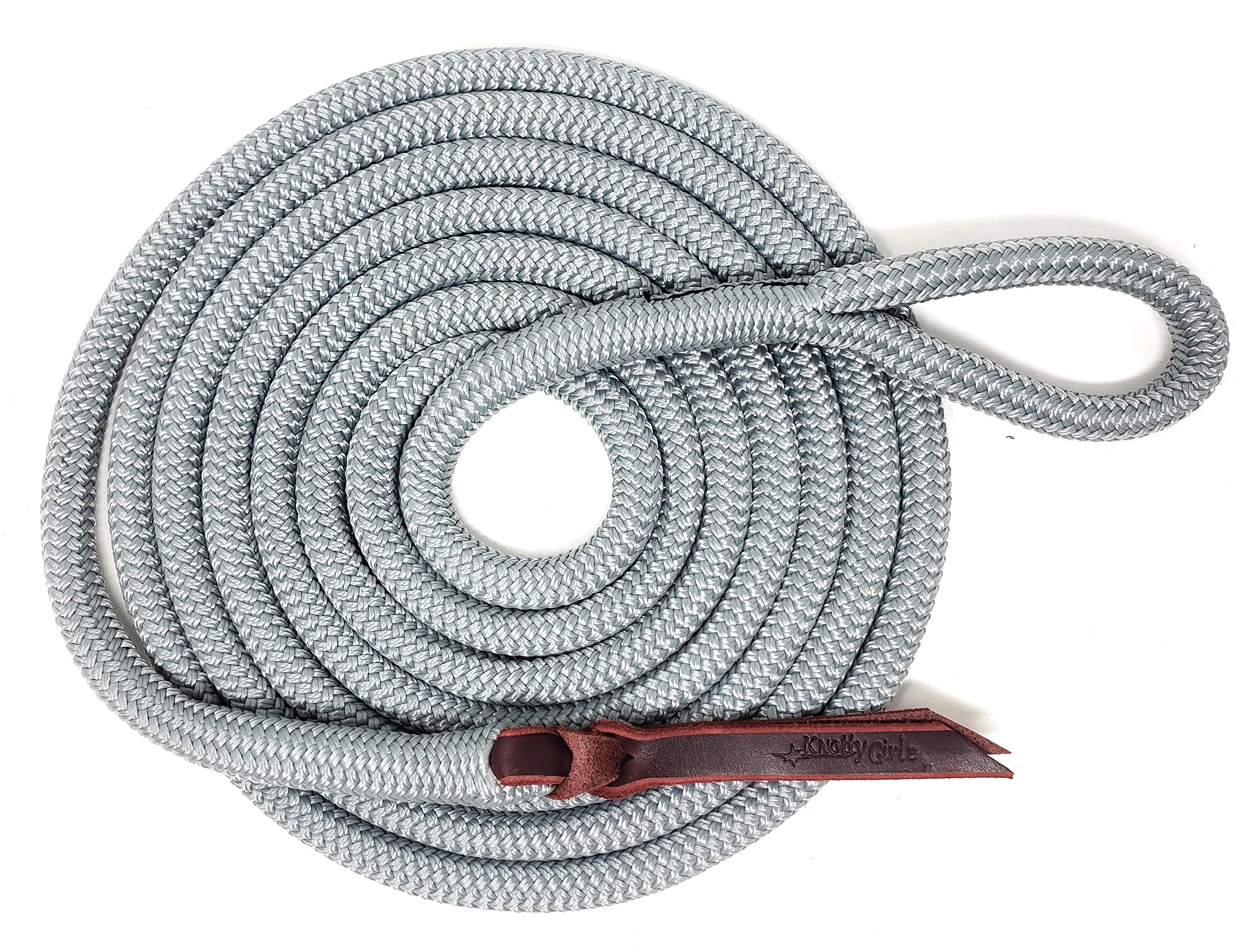Knotty Girlz Double Braid Lead Rope with Eye Splice Loop, 12-14FT Lengths (Grey, 12 ft.)